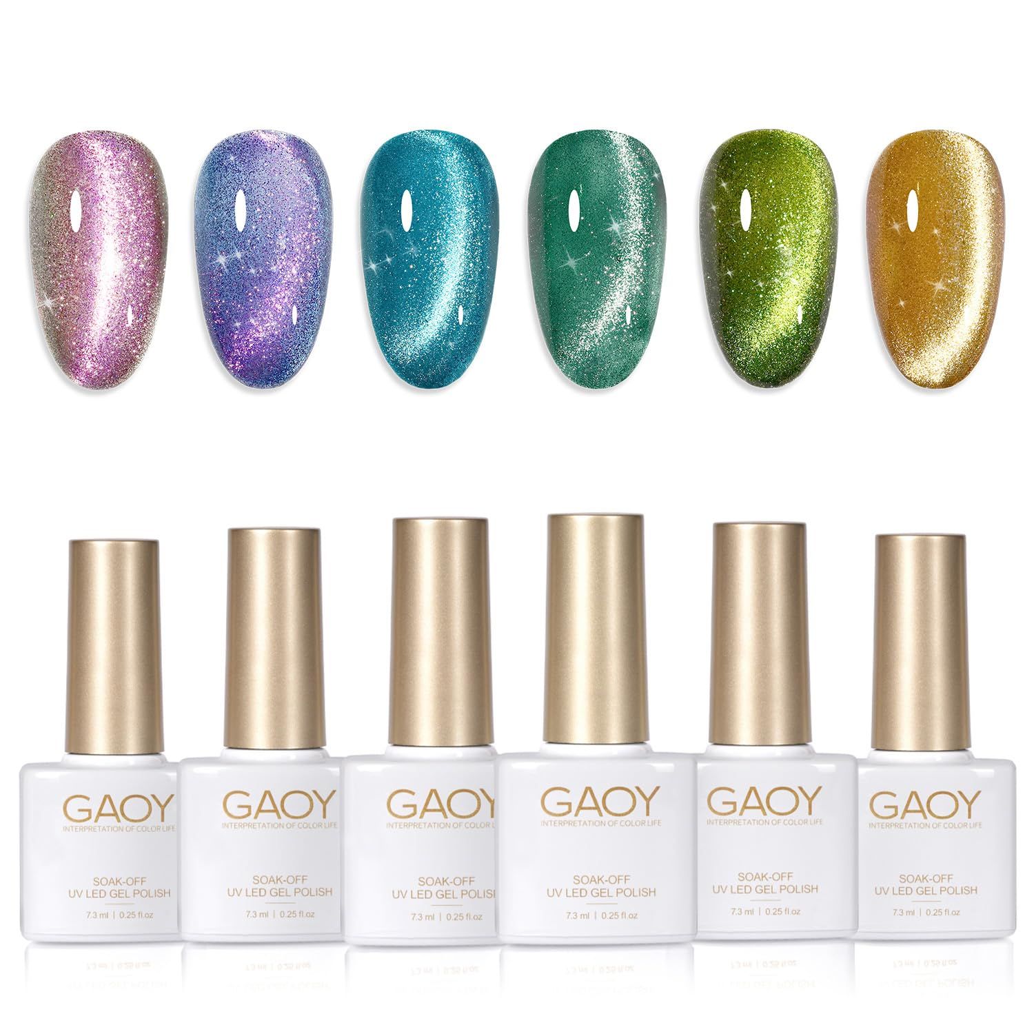 GAOY Glitter Cat Eye Gel Nail Polish Set with Magnet Colorful Galaxy for Holographic Cat Eye, Salon Gel Manicure and Nail Art DIY at Home