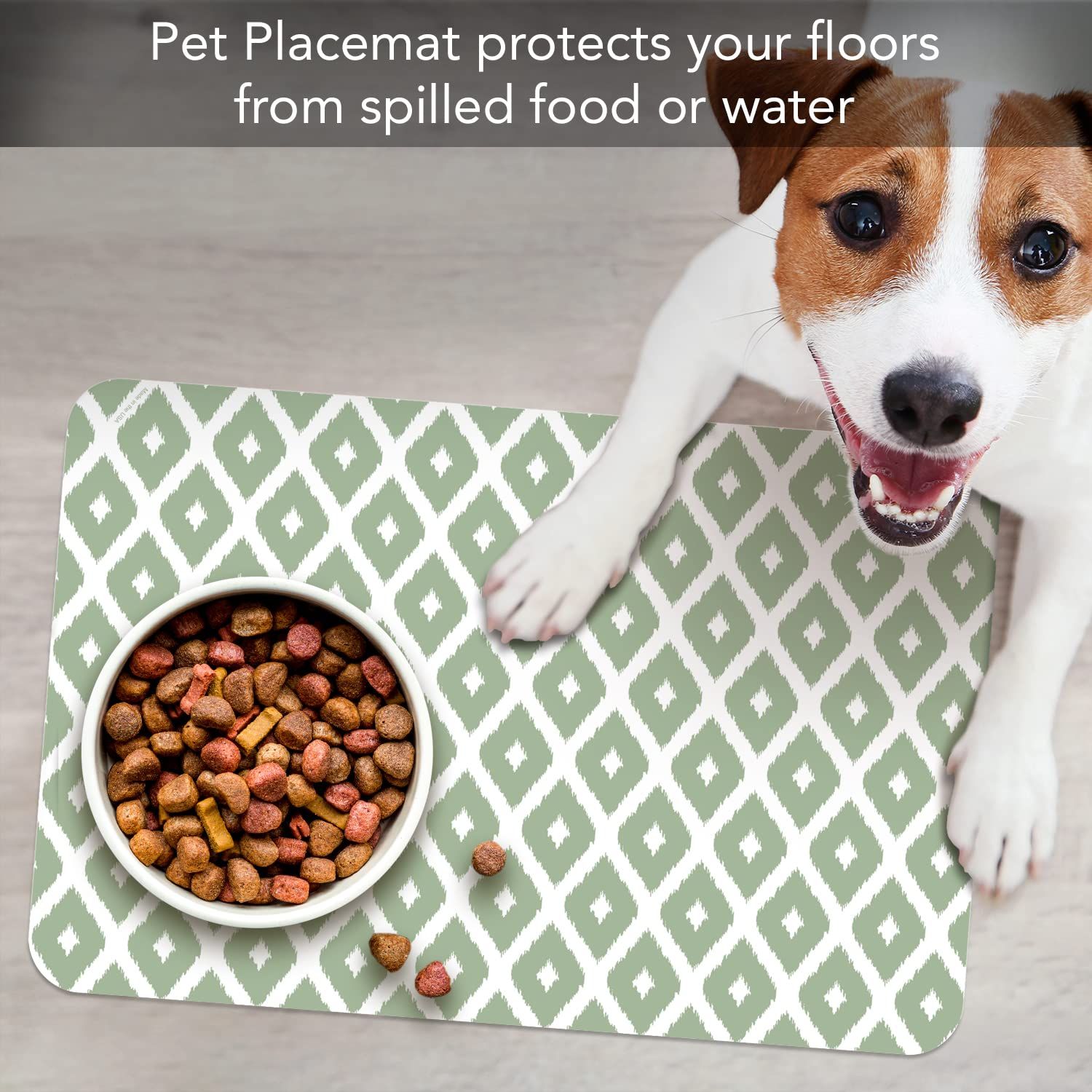 CounterArt Ogee Easy Care Waterproof Pet Placemat 17.13” x 11.25” Made in The USA of BPA Free Plastic, Safe for Pets, Protects Floors from Cat & Dog Bowls