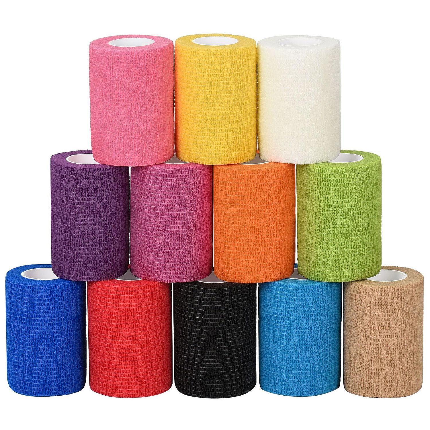 12 Pack Self Adhesive Bandage - 3" X 5 Yards Elastic Cohesive Bandage for Ankle, Wrist, Sports & Athletic Tape - Pet & Vet Wrap for Horses & Dogs - Wound Wrap - First Aid Tape