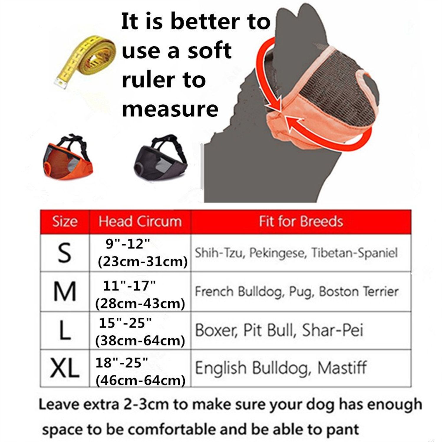JYHY Short Snout Dog Muzzle- Adjustable Breathable Mesh Bulldog Muzzle for Biting Chewing Licking Grooming Dog Mask,Black M
