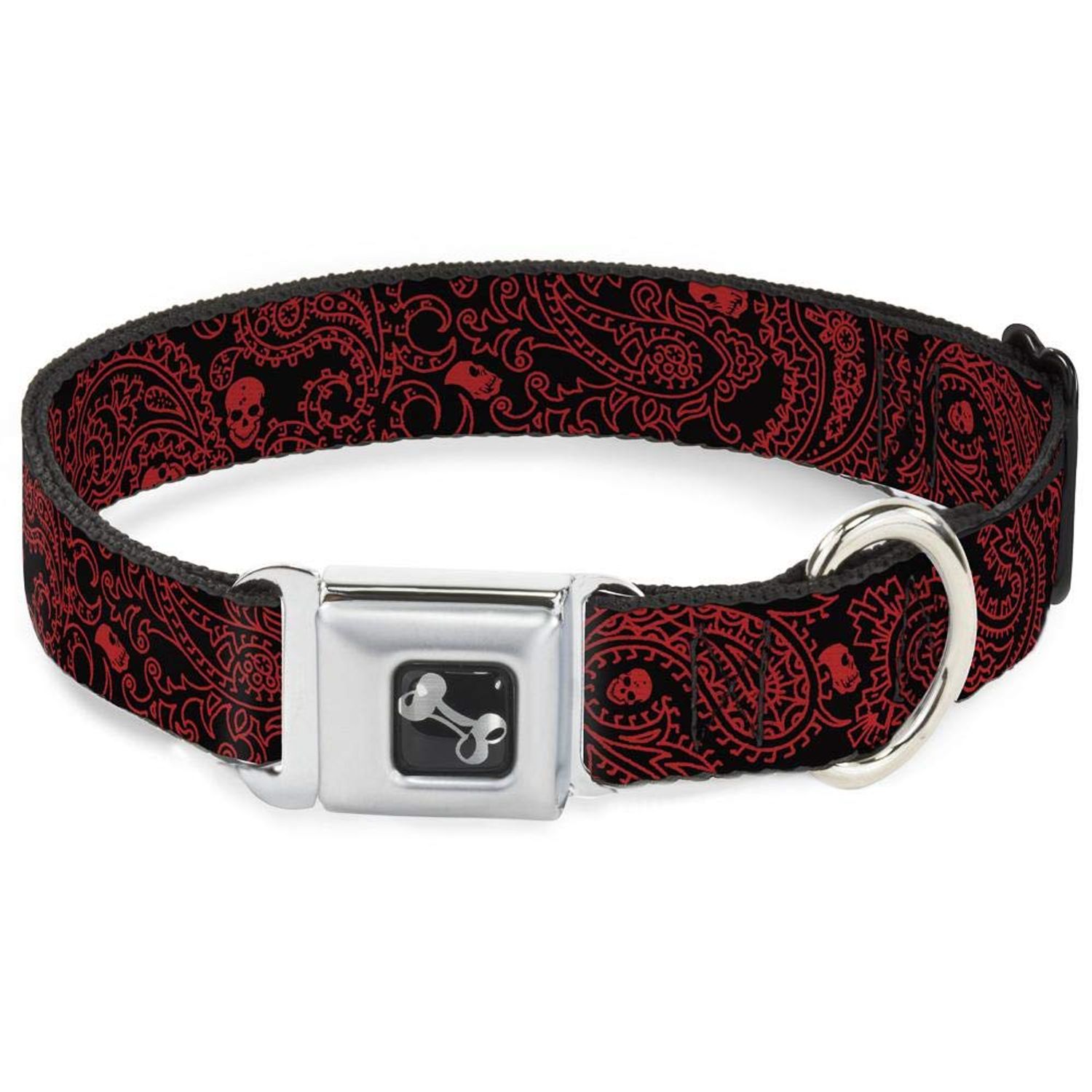 Buckle-Down Seatbelt Buckle Dog Collar - Bandana/Skulls Black/Red - 1.5" Wide - Fits 13-18" Neck - Small
