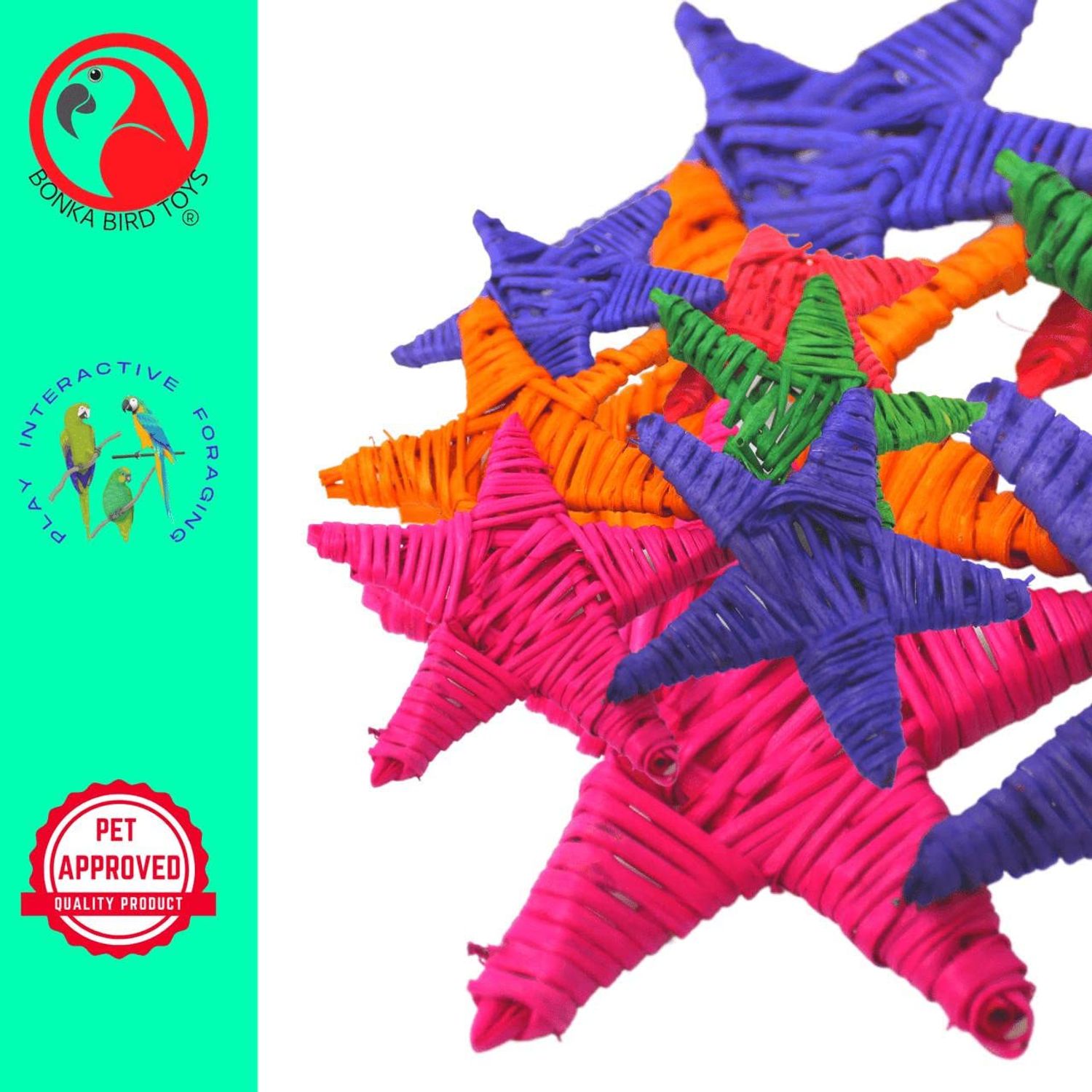 Bonka Bird Toys 3324 Pk6 Medium Color Vine Star Foot Talon Craft Part Parrot Cage Toy, Conure, Ringneck, African Grey, and Similar Breed Sizes