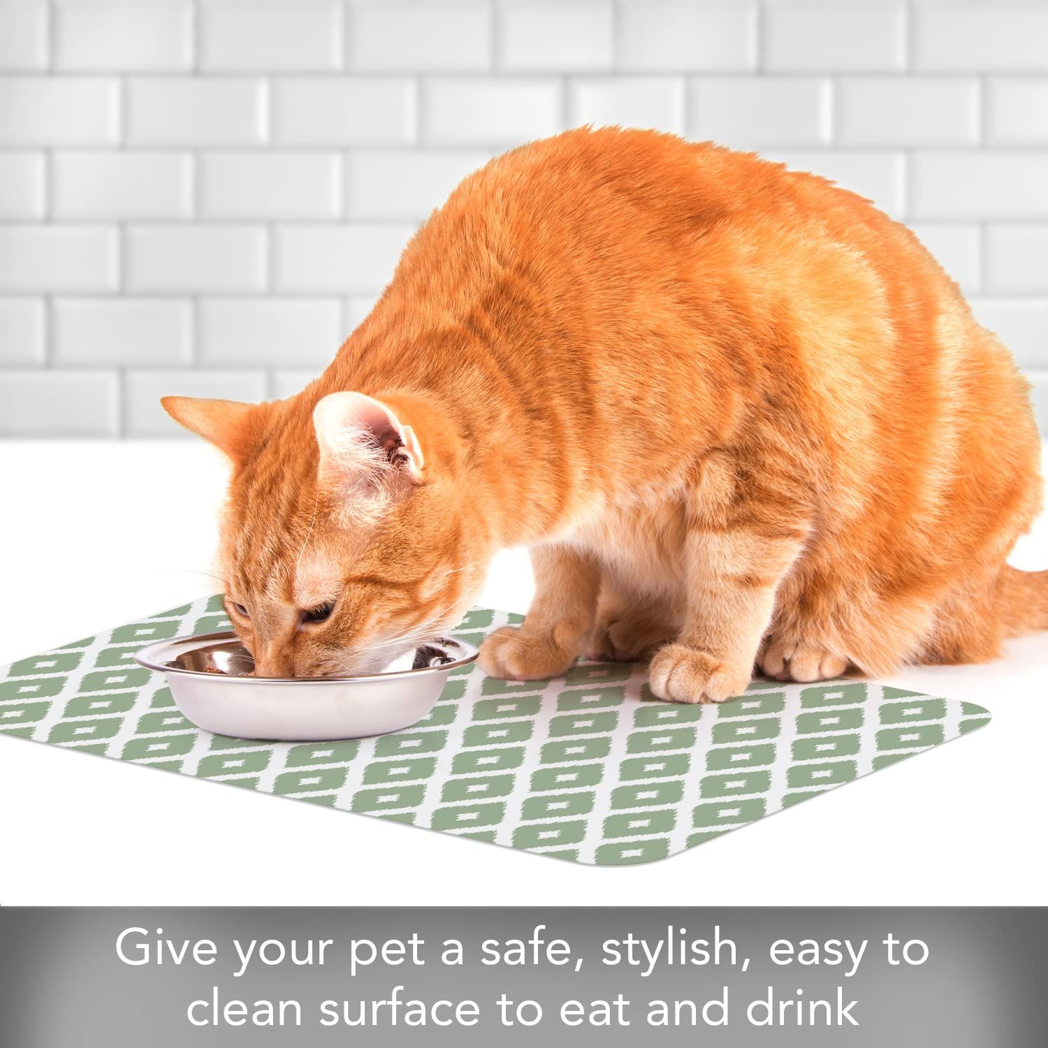 CounterArt Ogee Easy Care Waterproof Pet Placemat 17.13” x 11.25” Made in The USA of BPA Free Plastic, Safe for Pets, Protects Floors from Cat & Dog Bowls