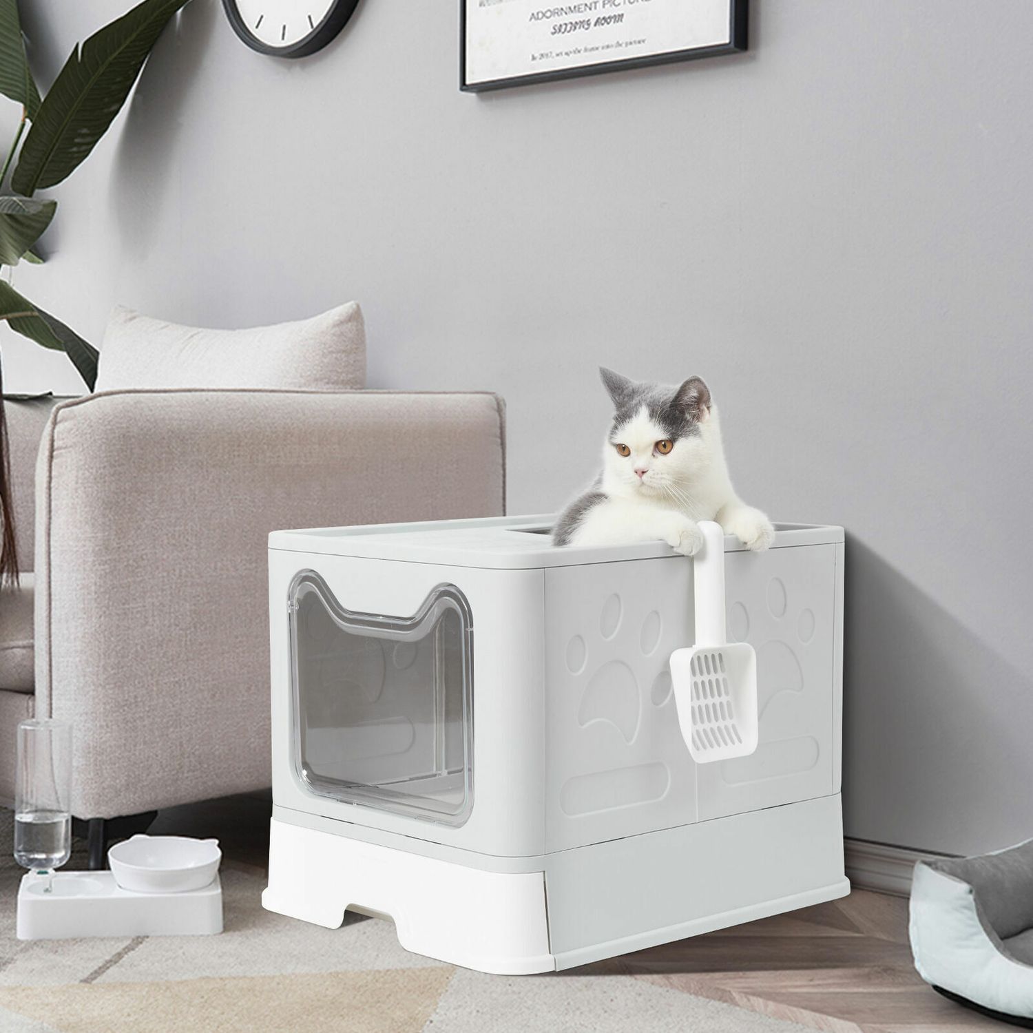 Large Pet Cats Toile Cat Litter Box Portabe Fully Enclosed Removing Double Door