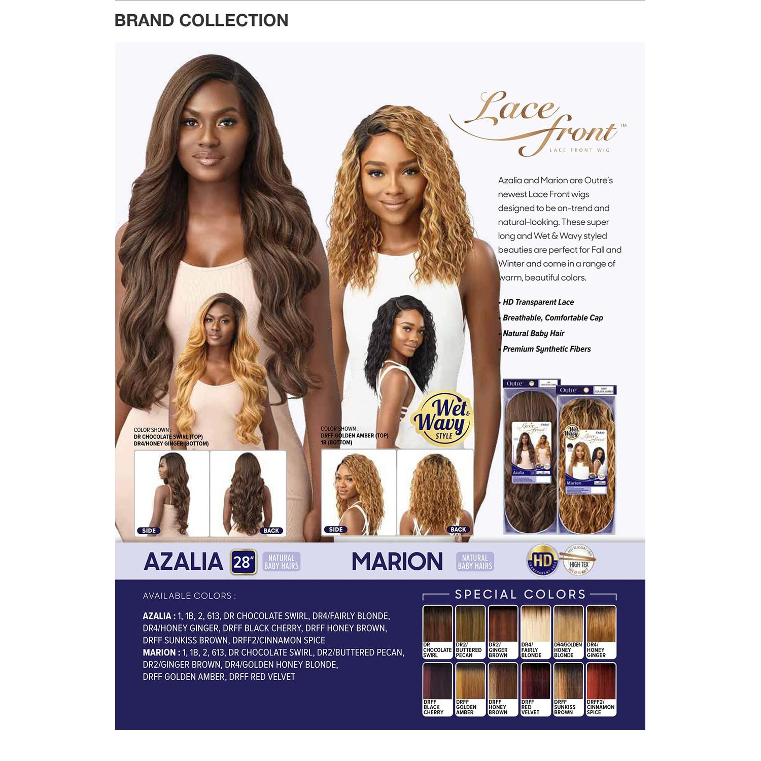 Outre Wet and Wavy Style Lace Front Wig HD Transparent MARION (1B)