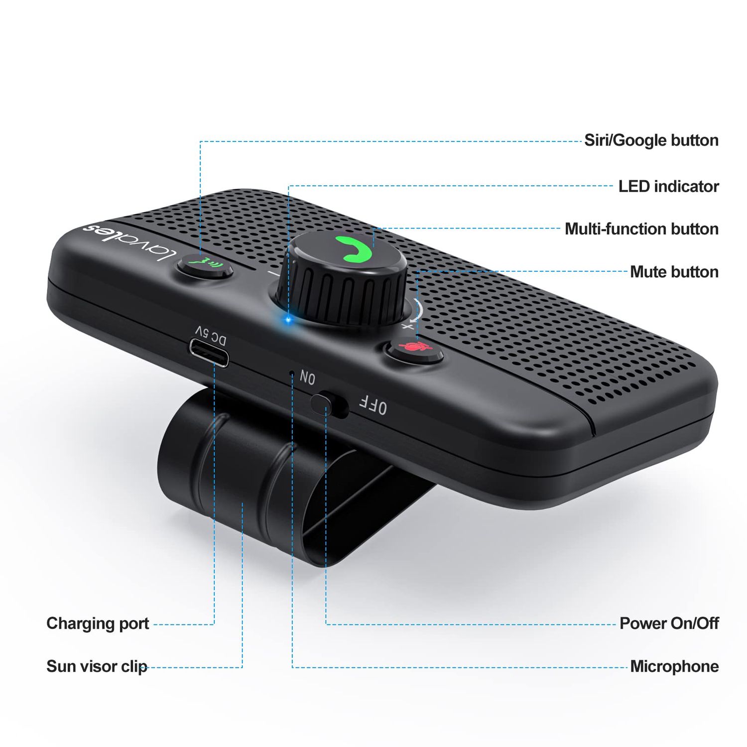 Lavales Car Bluetooth 5.3 Speaker, Handsfree Bluetooth Car kit for Cell Phone, Support Siri Google Voice Assistant/Motion AUTO ON, Car Phone Speakerphone with Visor Clip