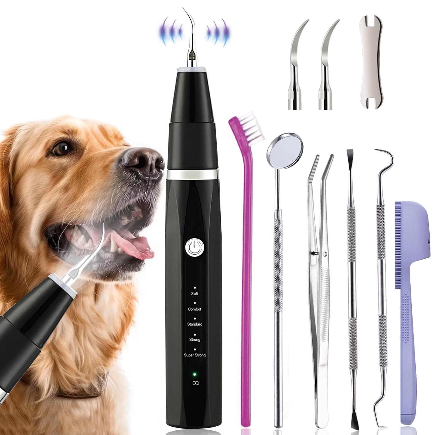 VVHOMIFE Dog Teeth Cleaning Kit-Dog Tooth Plaque Remover-Ultimate Pet Dental Care Kit - Ultrasonic Teeth Cleaner and Plaque Remover for Dogs | Complete Oral Hygiene Solution-Black
