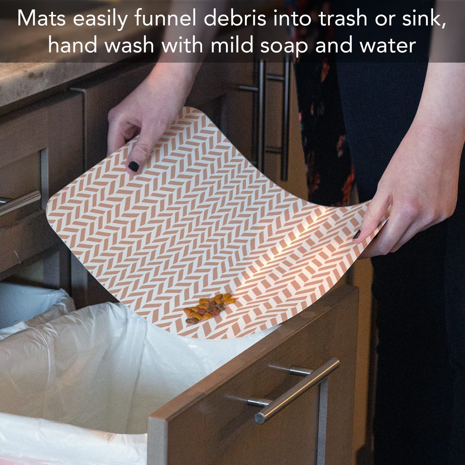 CounterArt Herringbone Easy Care Waterproof Pet Placemat 17.13” x 11.25” Made in The USA of BPA Free Plastic, Safe for Pets, Protects Floors from Cat & Dog Bowls