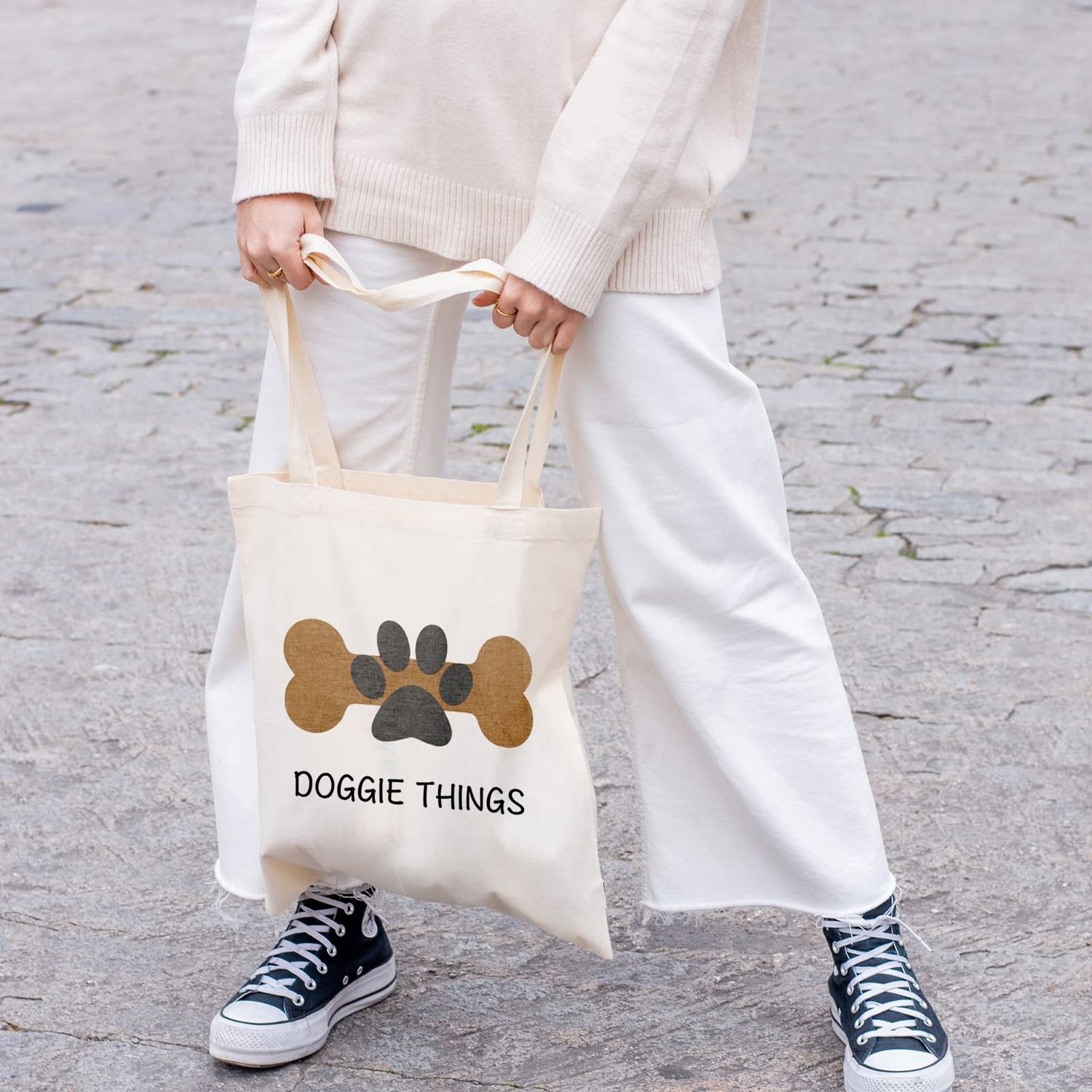 FOTAP Dog Lover Shopping Bag Dog Owner Tote Bag Doggie Things Tote Bag Pet Dog Tote Bag Dog Toys Tote Bag Dog Park Shopping Bag Doggie Gift (DOGGIE THING)