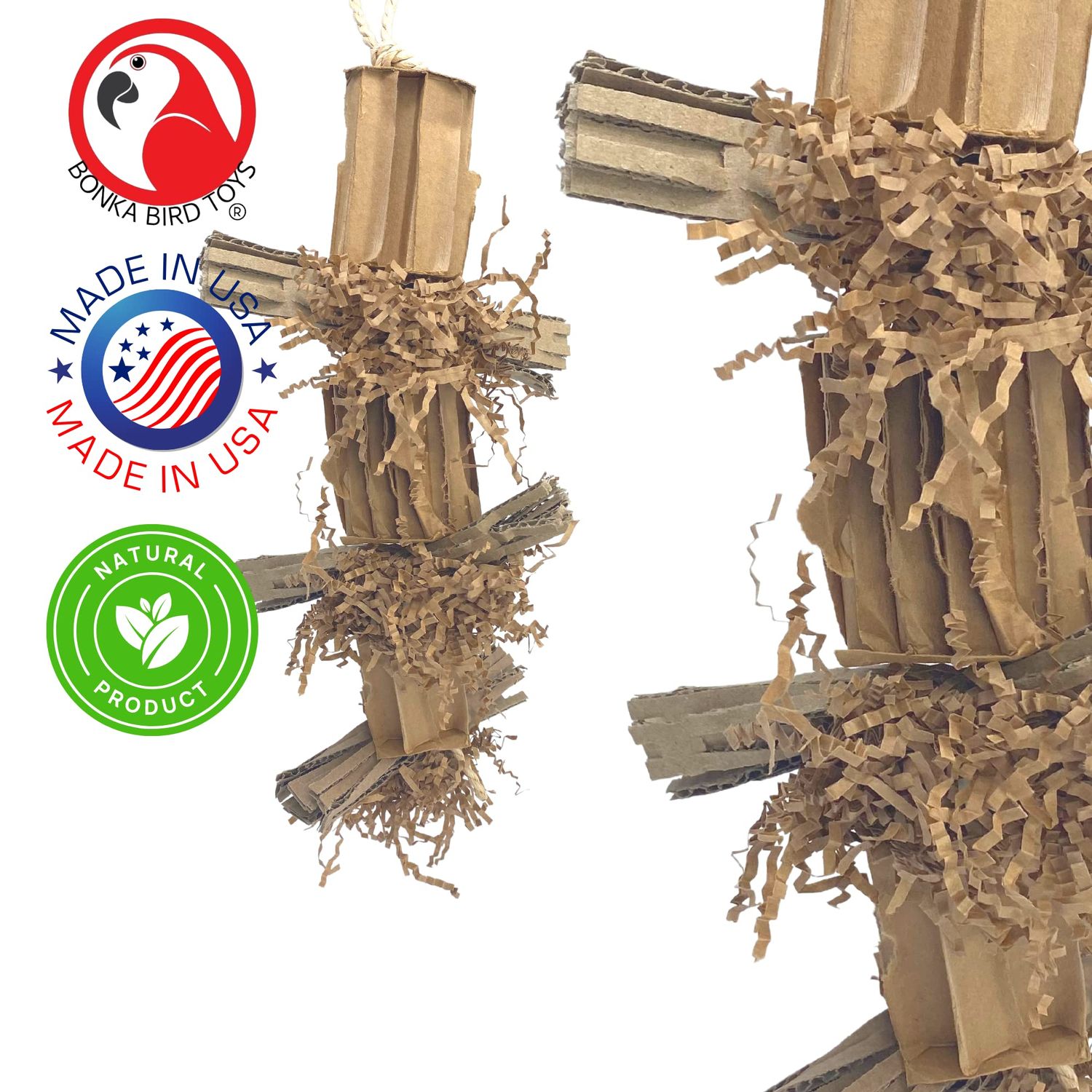 Bonka Bird Toys 3858 Duo Natural Boxy Eddy Foraging Shred Small Medium Bird Toy Cardboard Waffle Crinkly Paper Conures Parakeets African Greys and Other Similar Birds
