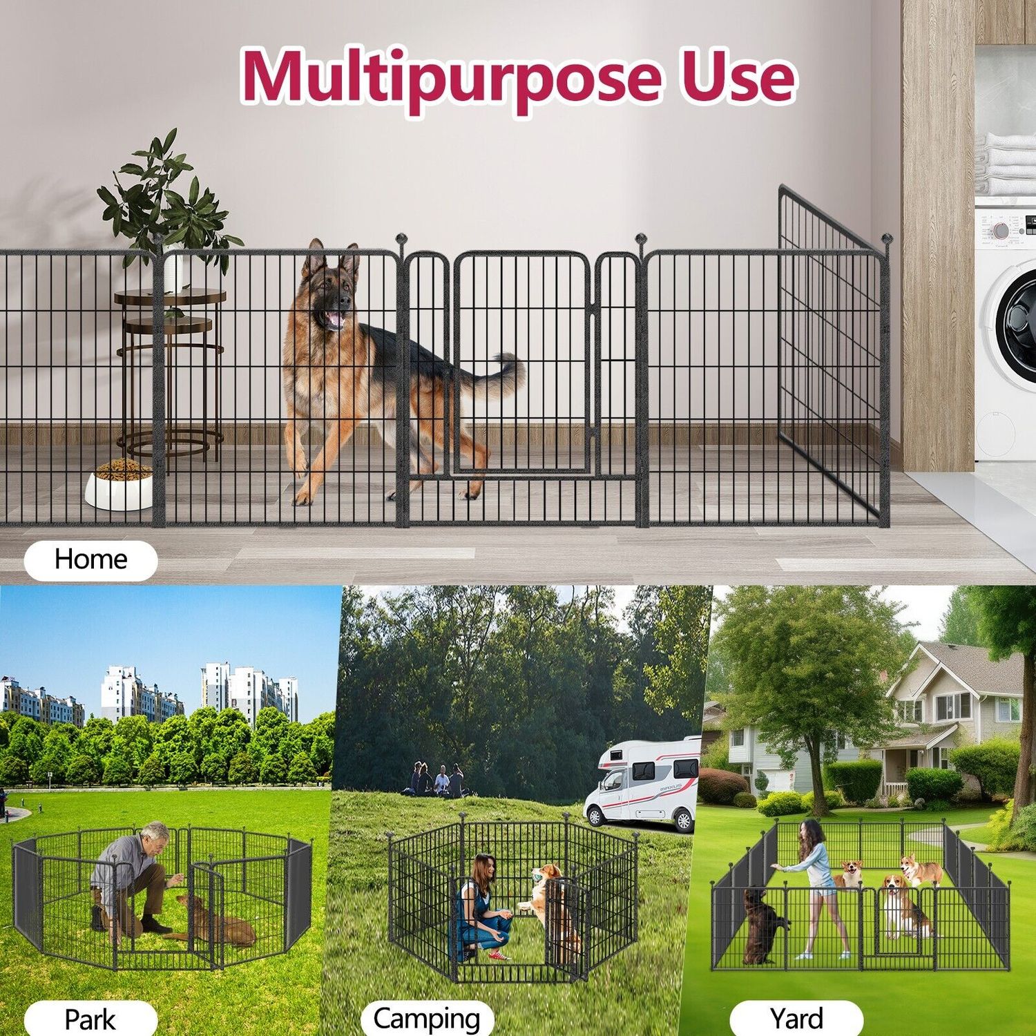32 Inch Heavy Duty Dog Playpen 16 Panels Exercise Pen Pet Fence Cage with Door