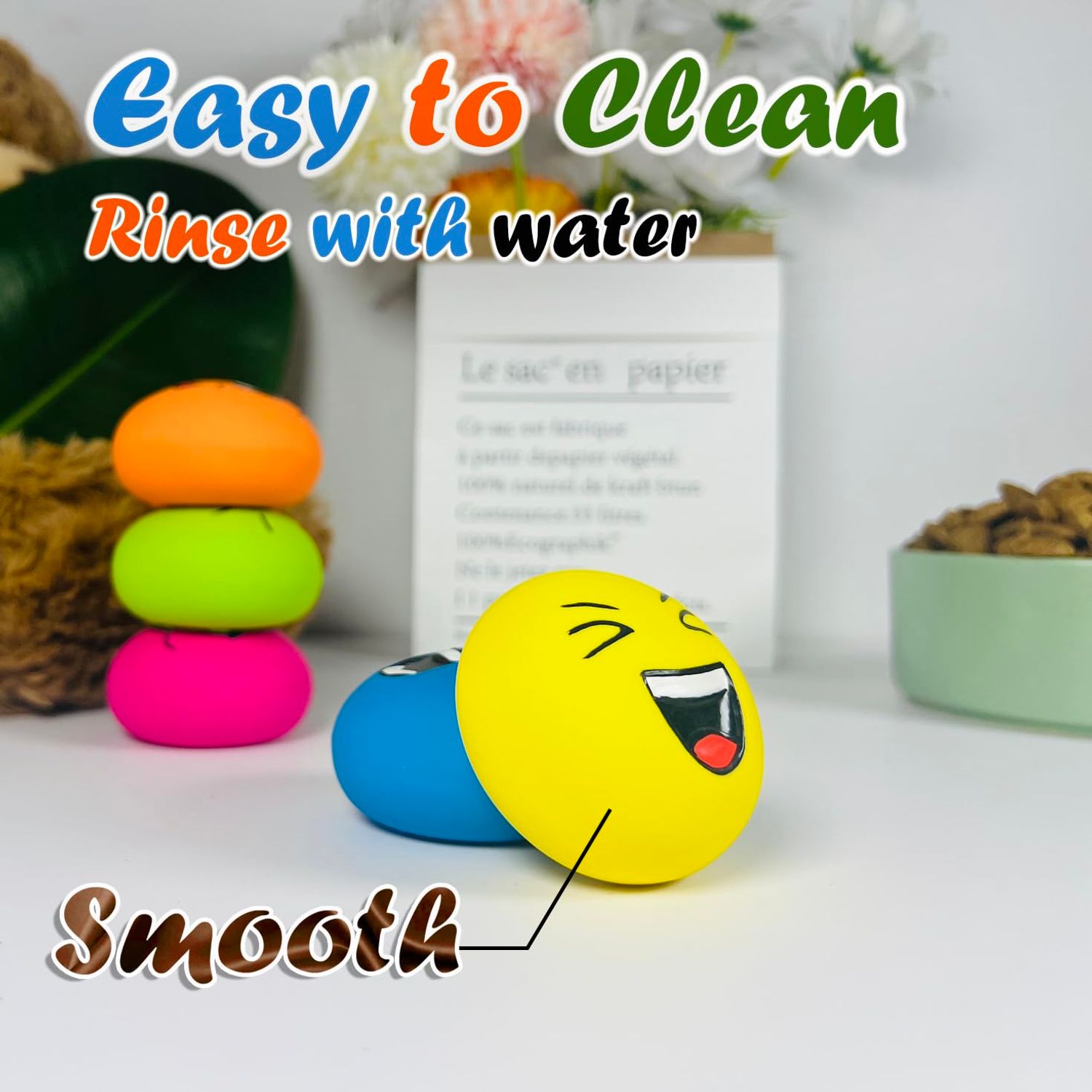 UTOMING Small Squeaky Dog Toys for Small Dogs Toys, Soft Latex Small Dog Squeaky Toys, Flat Squeaky Dog Balls for Small Breeds, Smile Face Puppy Squeaky Toys 6PCS