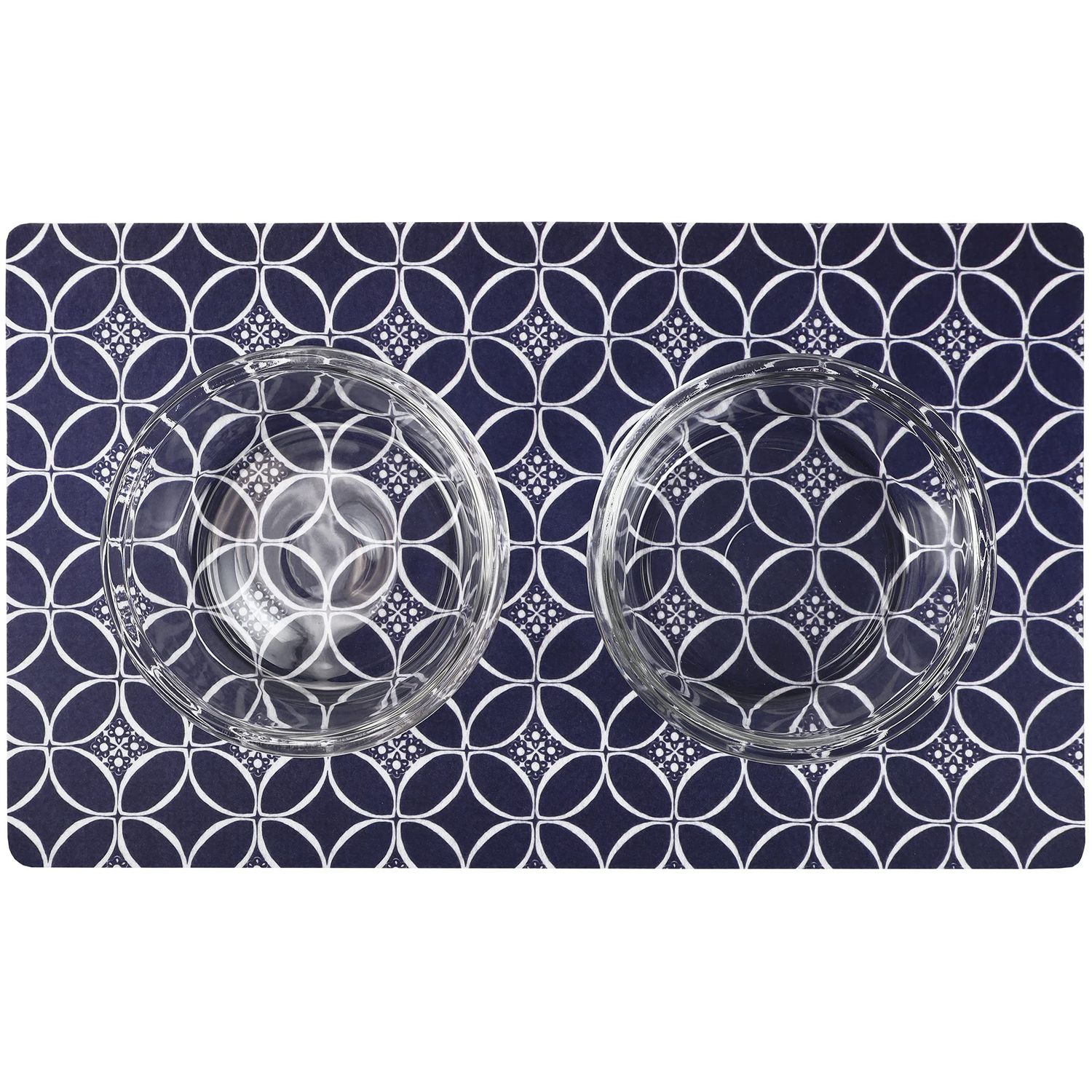 Drymate Pet Bowl Placemat, Dog & Cat Food Feeding Mat - Absorbent Fabric, Waterproof Backing, Slip-Resistant - Machine Washable/Durable (USA Made) (12” x 20”) (Indigo)