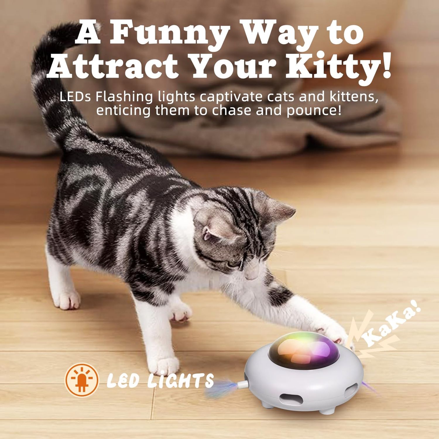 FOUR ANGELS Interactive Cat Toys for Indoor Cats, Automatic Kitten Toys, Moving Feather Kicker, Fun Exercise & Hair Removal Toy, USB Rechargeable