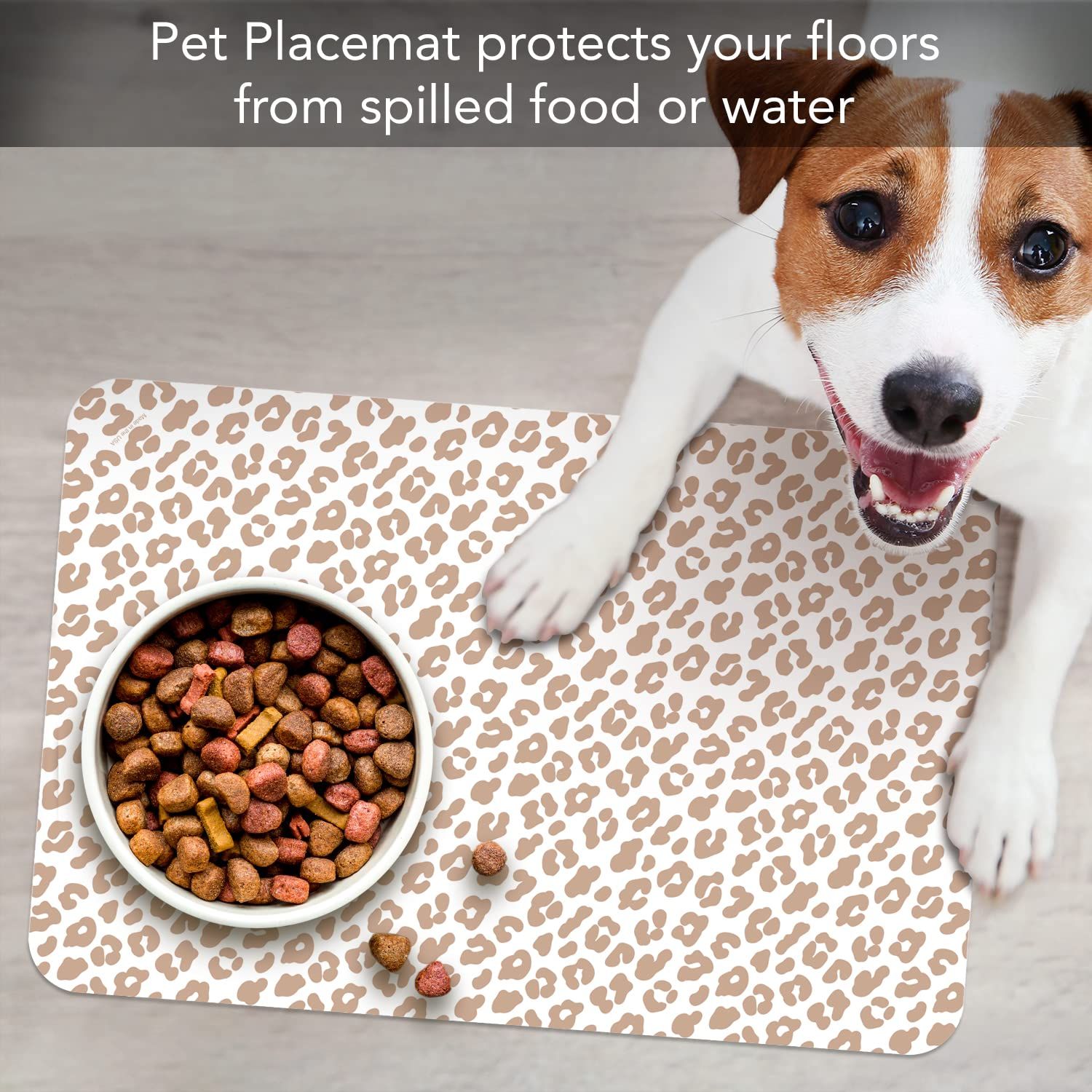 CounterArt Leopard Easy Care Waterproof Pet Placemat 17.13” x 11.25” Made in The USA of BPA Free Plastic, Safe for Pets, Protects Floors from Cat & Dog Bowls