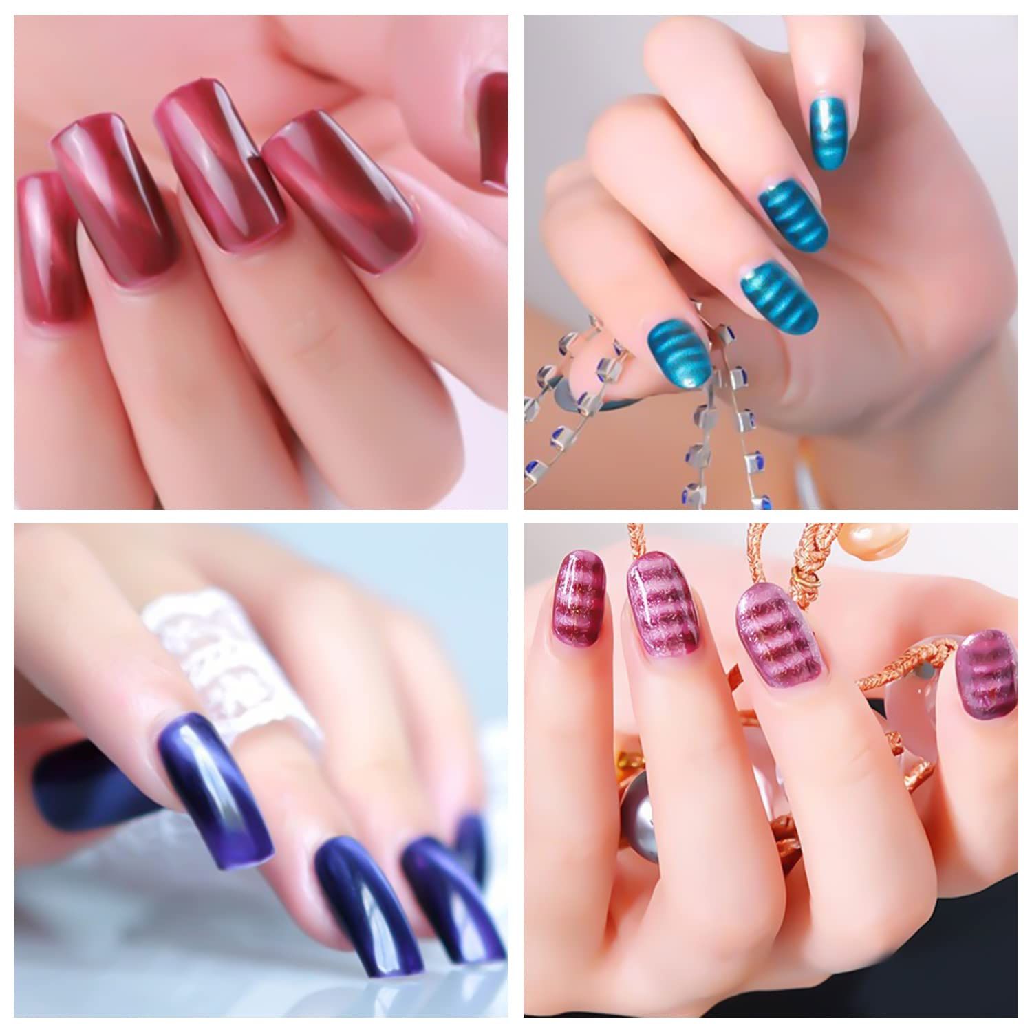 SILPECWEE 16Pcs Nail Magnet Set Cat Eye Magnet for Nails Cat Eye Gel Nail Polish Magnet Wand Magnetic Nail Art Nail Polish Cat Eye Magnets Sticks Nail Design Tools Nail Art Accessories