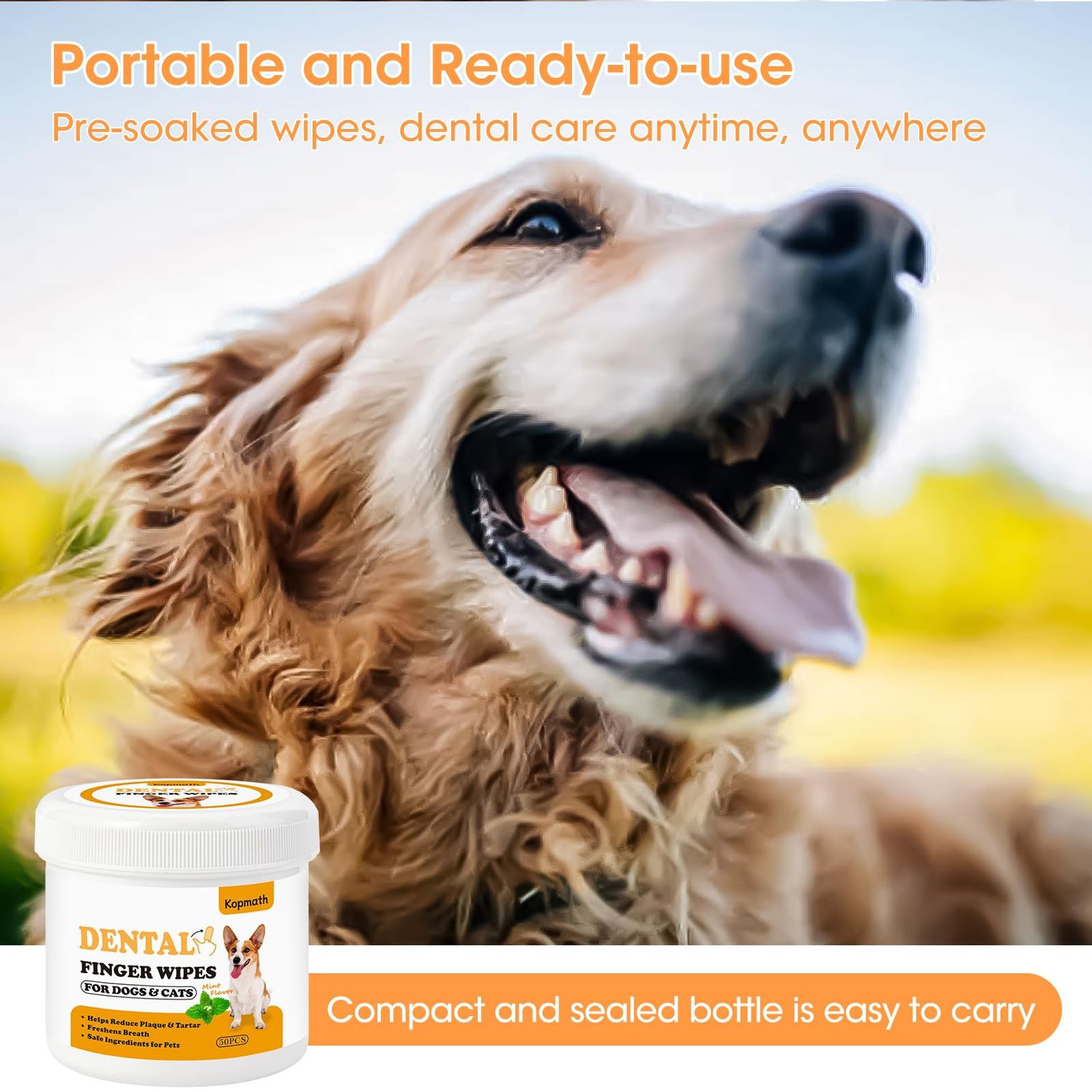 Kopmath Dental Care Finger Wipes for Dogs & Cats, Reduces Plaque & Tartar, Freshens Breath, Pre-Soaked Pet Teeth Wipes, Easy to Use Disposable Oral Cleaning Pads,Mint Flavor,100pcs