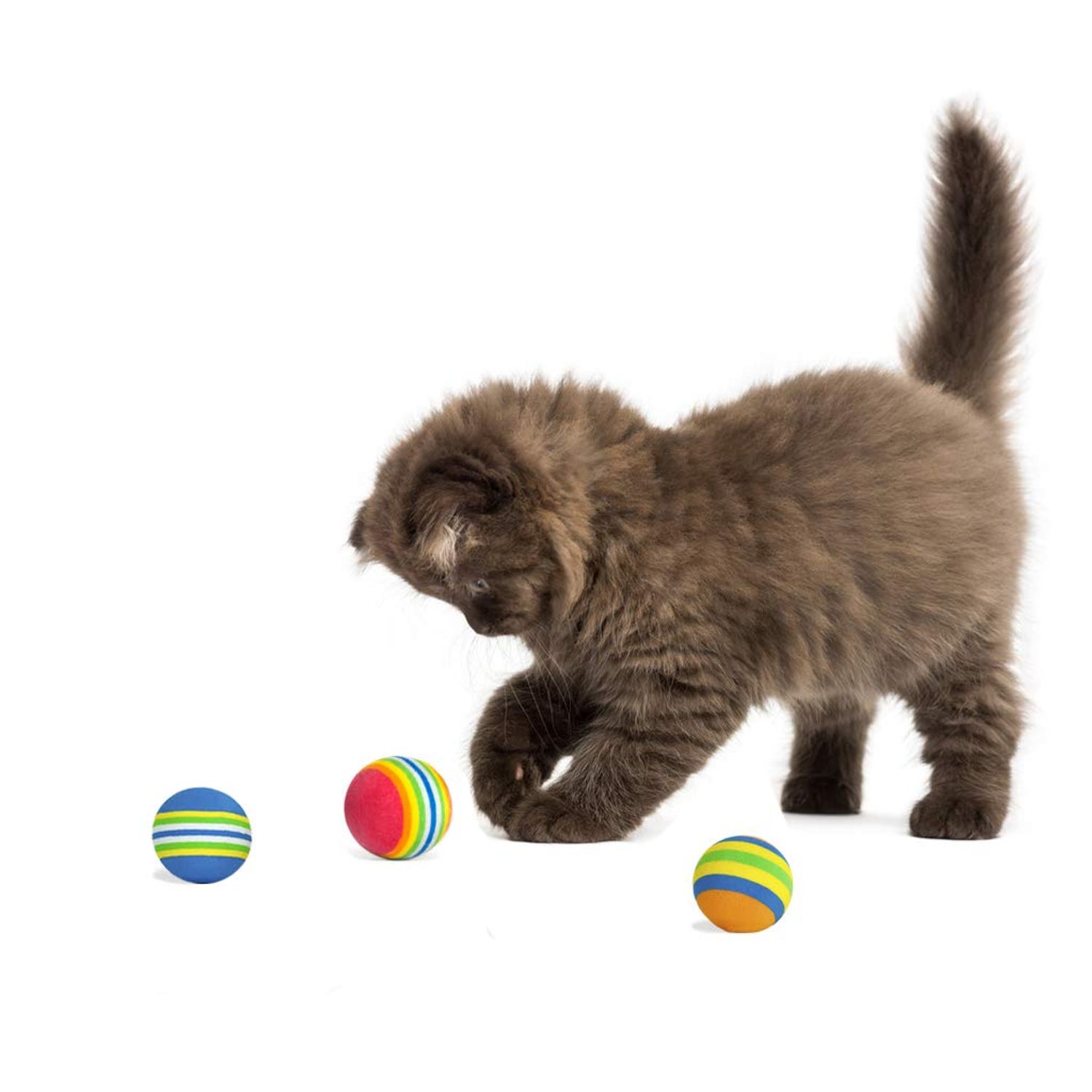 PET SHOW 15pcs 1.4" Interactive Cat Toy Balls for Indoor Cats Colorful Rainbow Soft Foam Kitten Toys Ball for Small Dogs Puppies Quiet Playing Stuff