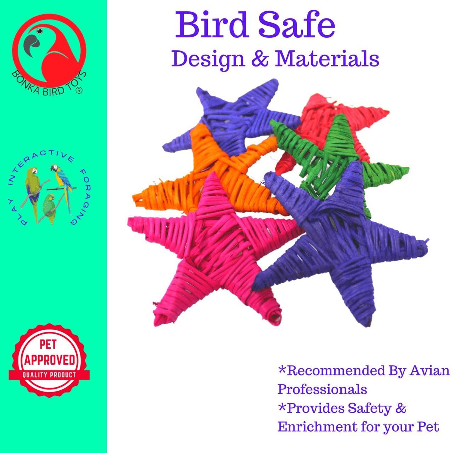 Bonka Bird Toys 3324 Pk6 Medium Color Vine Star Foot Talon Craft Part Parrot Cage Toy, Conure, Ringneck, African Grey, and Similar Breed Sizes