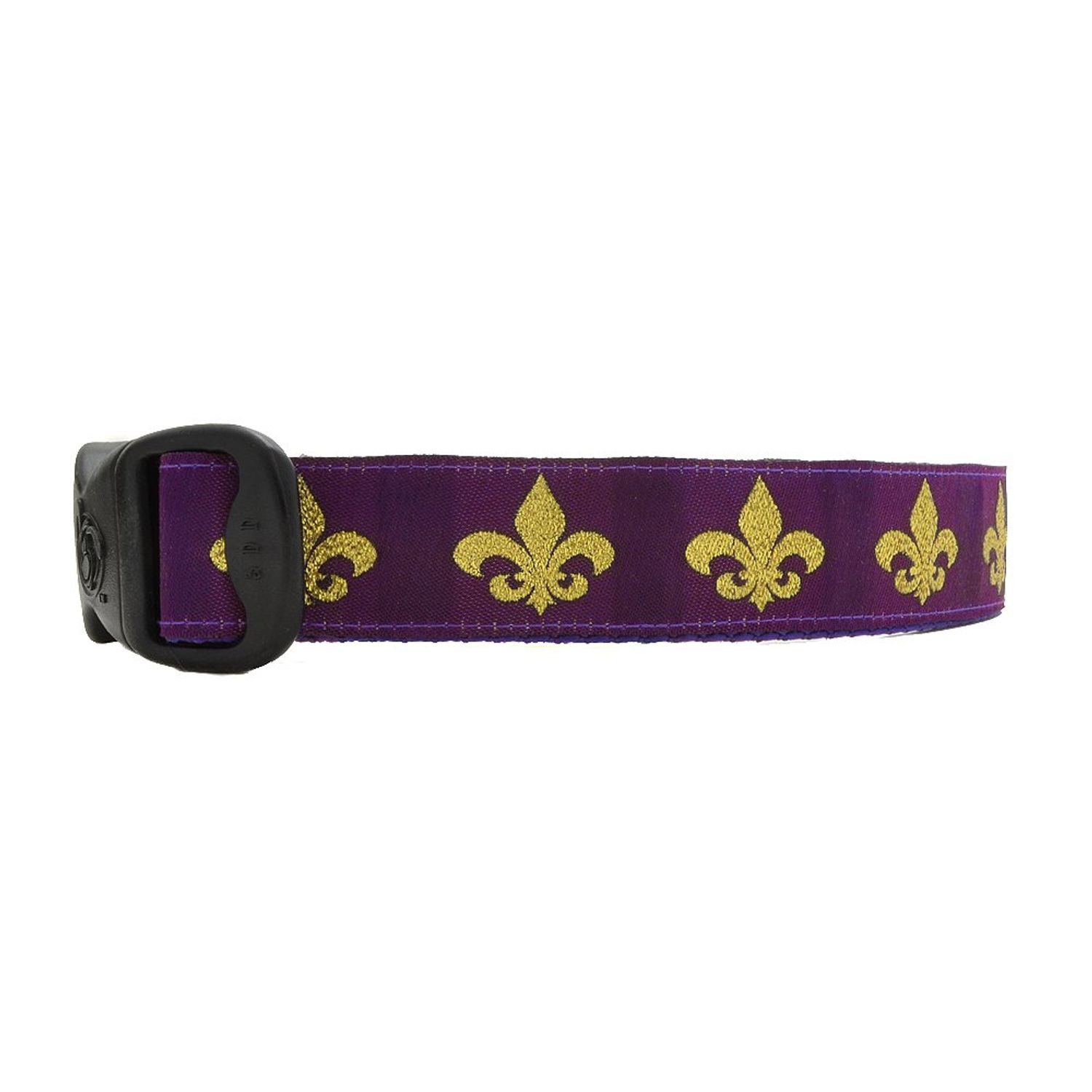 3 Dirty Dawgz Adjustable 1" Mardi Gras New Orleans NOLA Fleur De Lis Dog Collars for Medium Large and X-Large Dogs (Large 17"- 27" Neck, Purple and Gold)