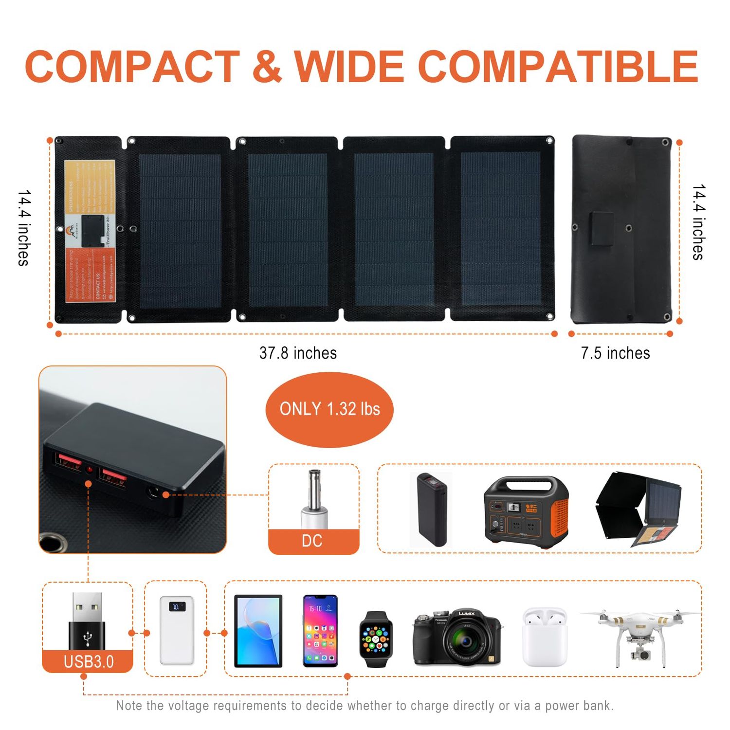 WILDGENIUX CIGS solar panel, 30W Foldable Portable Flexible Solar Panel Charger with 2 USB & 1 DC Port for Hiking,Camping, RV Roof Tent and Motorcycle Travel, Compatible with Phone,Tablets,Power Banks