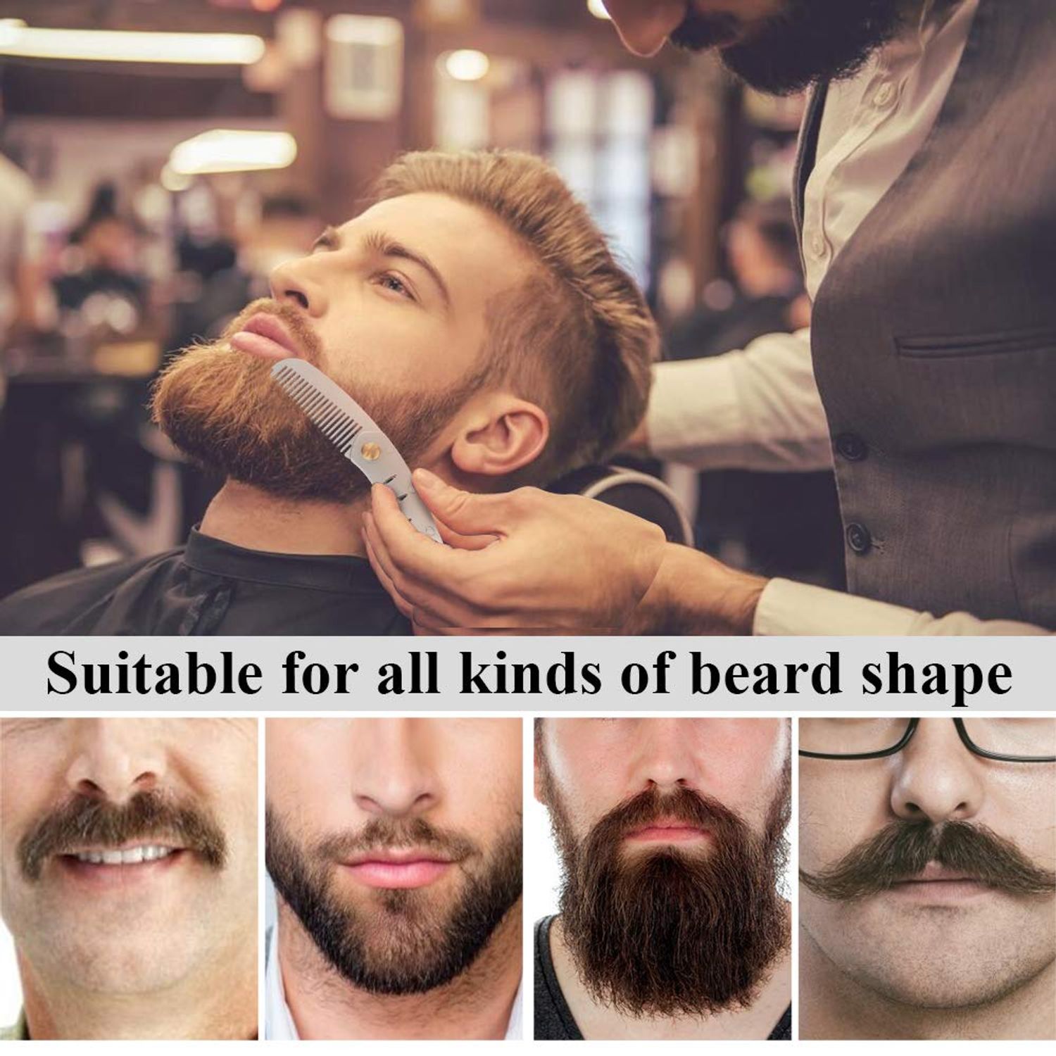 Stainless Steel Metal Hair & Beard Comb, AhfuLife Multifunctional Folding EDC Pocket Comb With Bottle Opener Fits In Keychain - Anti-Static Hair & Beard Care Comb Mustache Comb - Presented in Gift Box