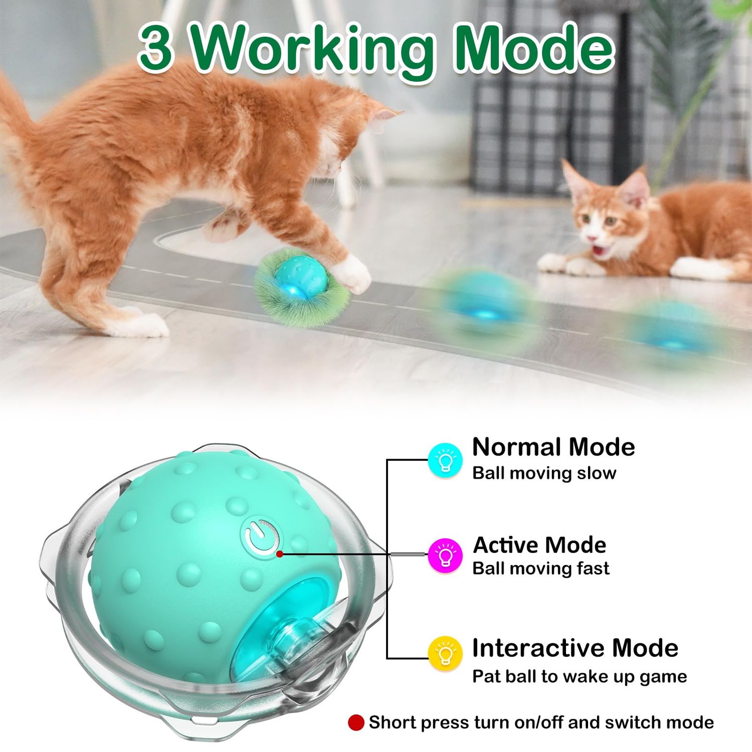 Saolife Interactive Cat Toys Ball for Indoor Cats Fast Rolling in Tunnel, Motion Activate Cat Toy with Chirping, Hide and Seek Mouse Catching Toy (Green)