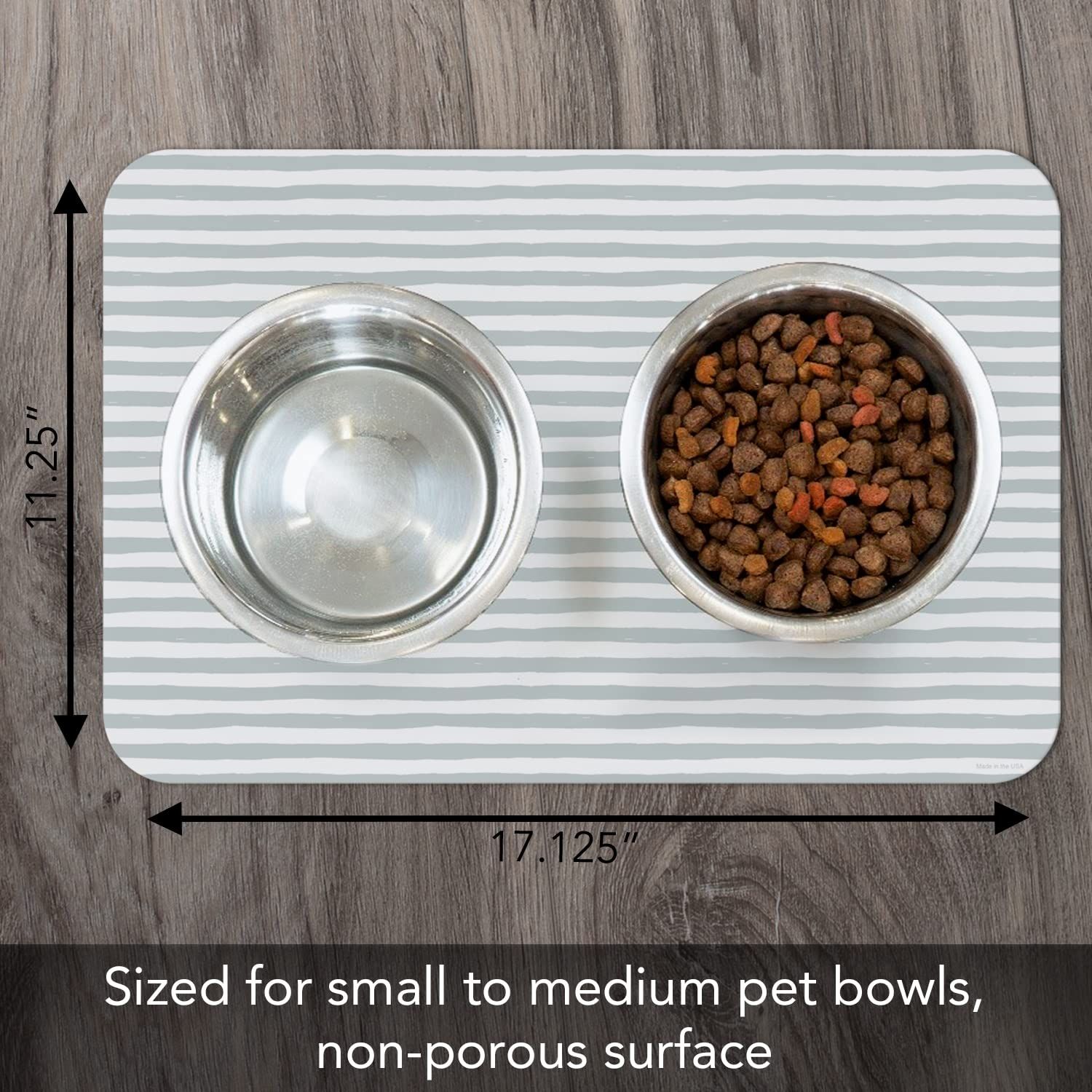 CounterArt Striped Easy Care Waterproof Pet Placemat 17.13” x 11.25” Made in The USA of BPA Free Plastic, Safe for Pets, Protects Floors from Cat & Dog Bowls