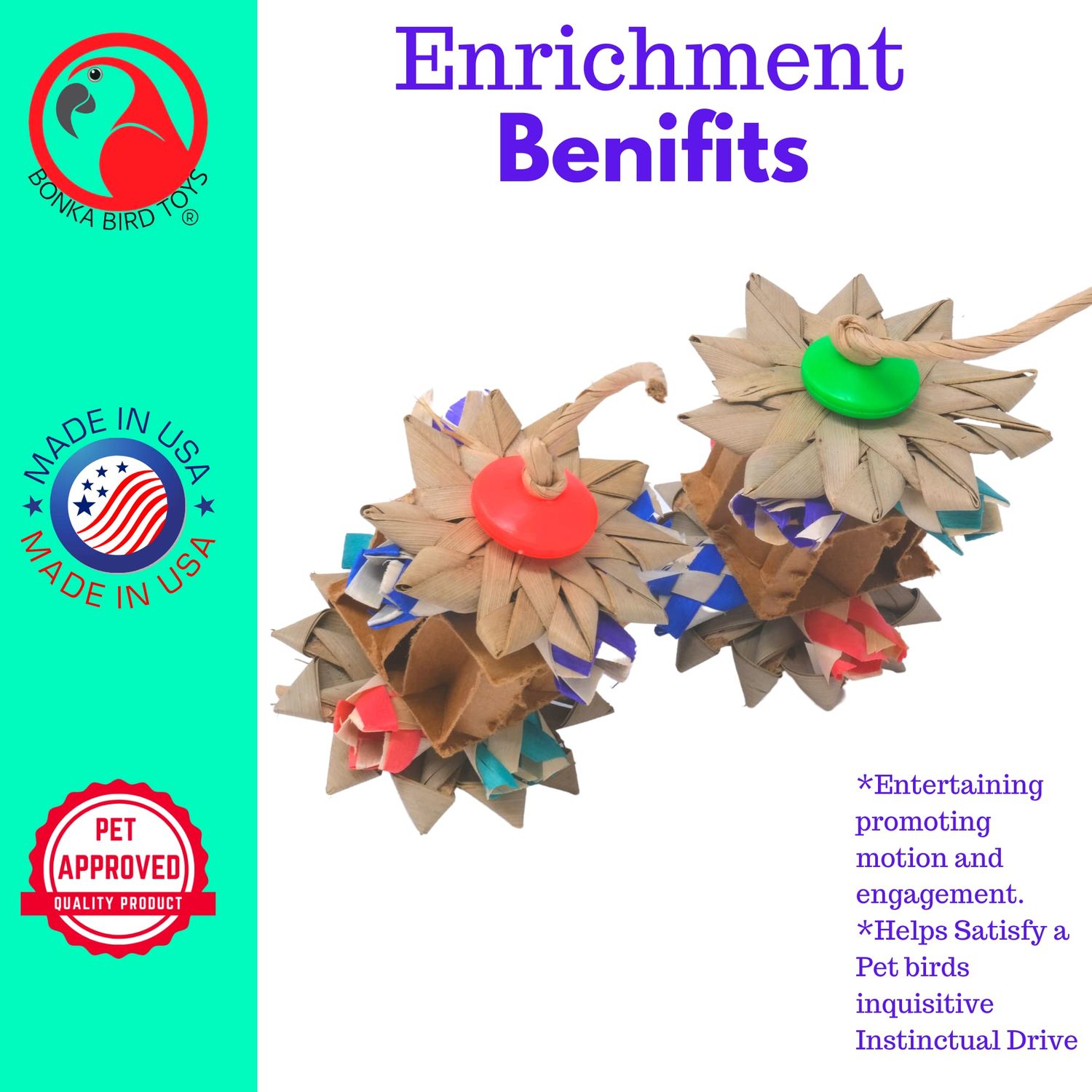 Bonka Bird Toys 2863 Pack Two Small Party Box - Parrot Beak-Engaging Toy, 2"x1.75", for Small/Medium Birds
