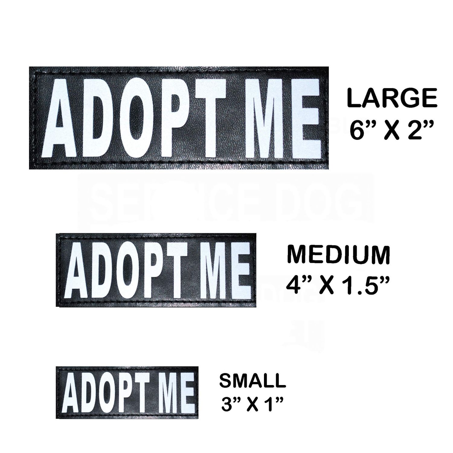 Doggie Stylz Set of 2 Reflective Adopt ME Removable Patches with Hook Backing for Working Dog Harnesses & Vests. Durable and Interchangeable - Comes in 3 Sizes Small, Medium and Large