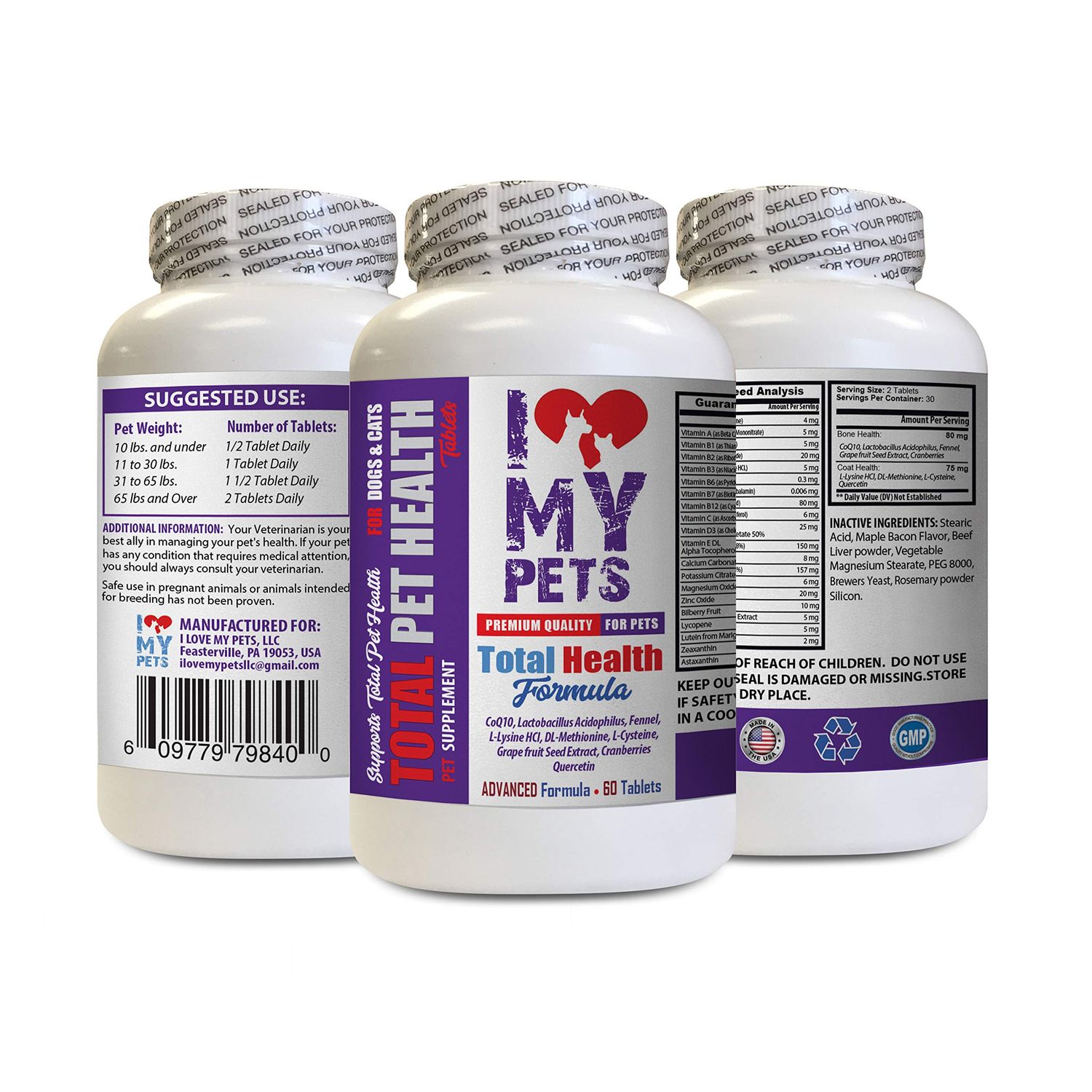 Dog Hair and Skin Vitamins - Pets Total Health Formula for Dogs and Cats - Vitamin e for Dogs Skin - 1 Bottle (60 Treats)