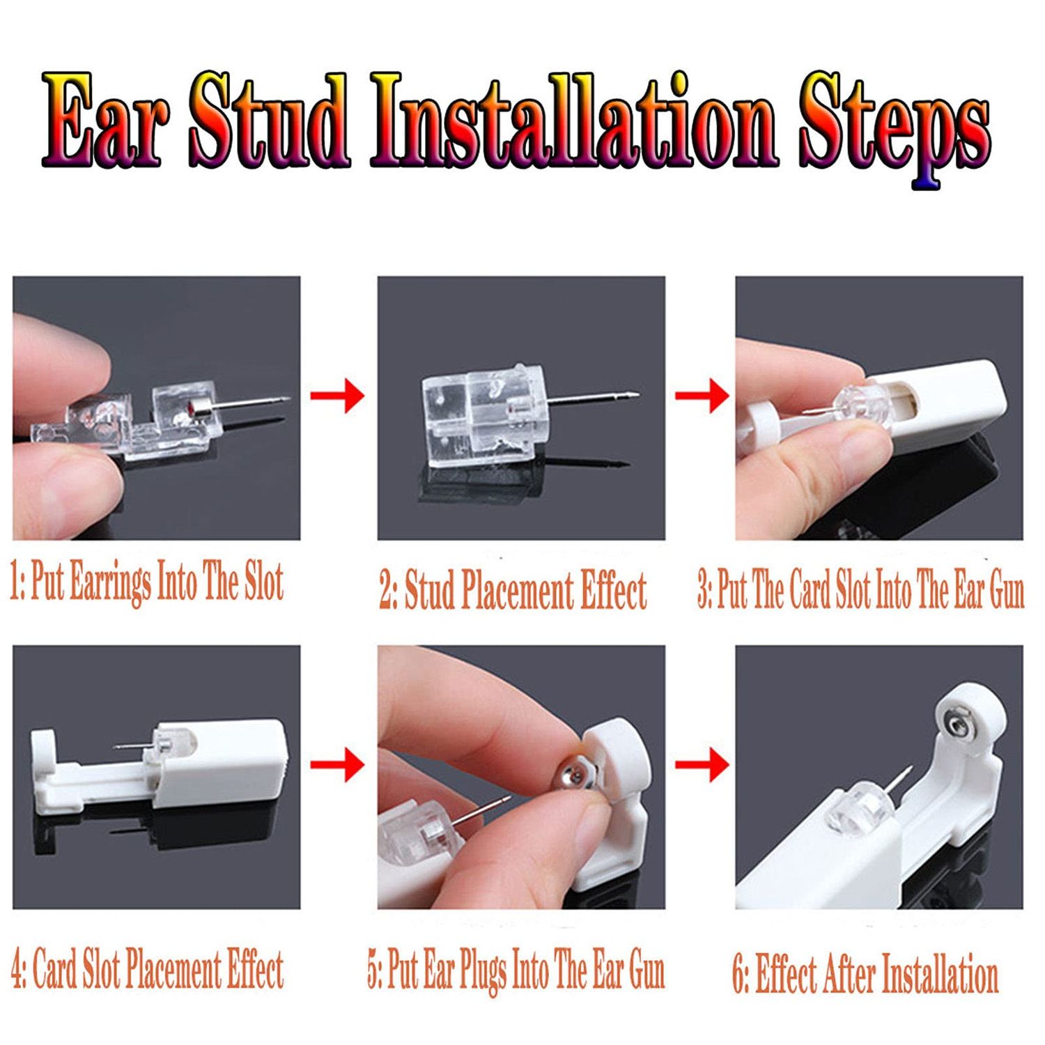 4 PCS Self Ear Piercing Gun Kit, Disposable Ear Piercing Gun Tool Set with Stud Earrings and Clean for Salon Home Use (3MM)