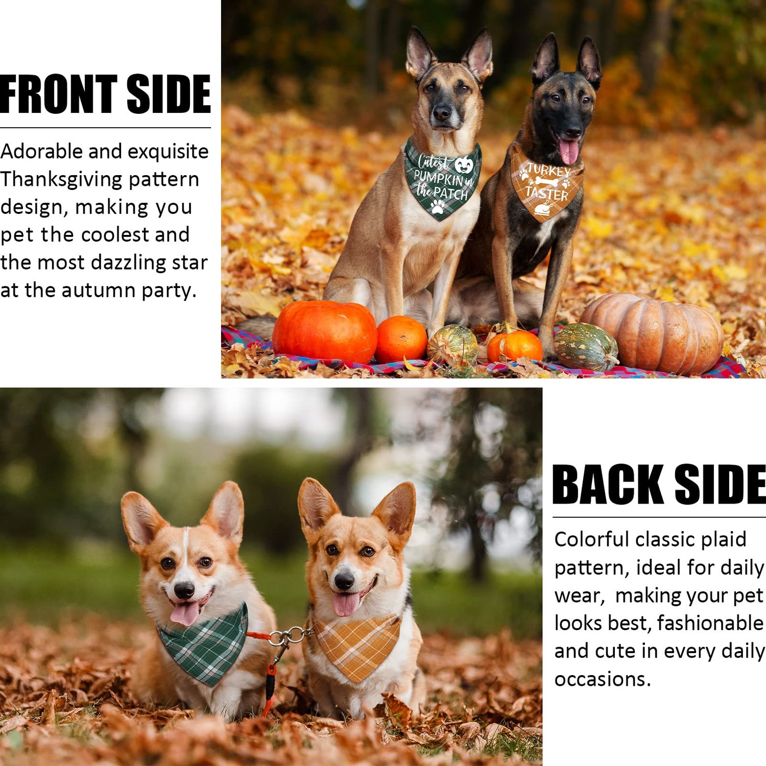 3 Pack Thanksgivng Dog Bandana, Fall Classic Plaid Halloween Christmas Xmas Holiday Dog Bandanas Scarf Triangle Bibs Kerchief Gift Set Pet Accessories Decoration for Small Medium Large Dogs Cats Pets