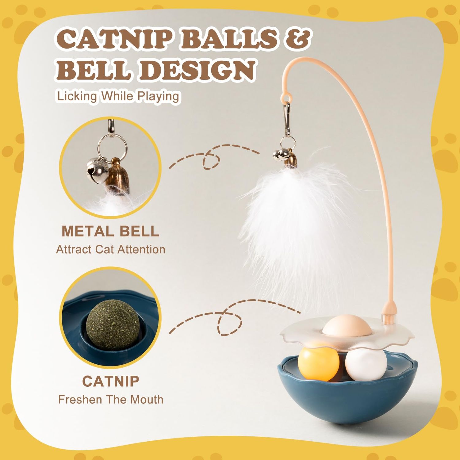 Rislobx 3-in-1 Tumbler Catnip Toy Interactive Cat Toys Cat Teaser with Feather and Bell, Track Balls Kitten Toys for Indoor Cats 9.8'' High (Blue)