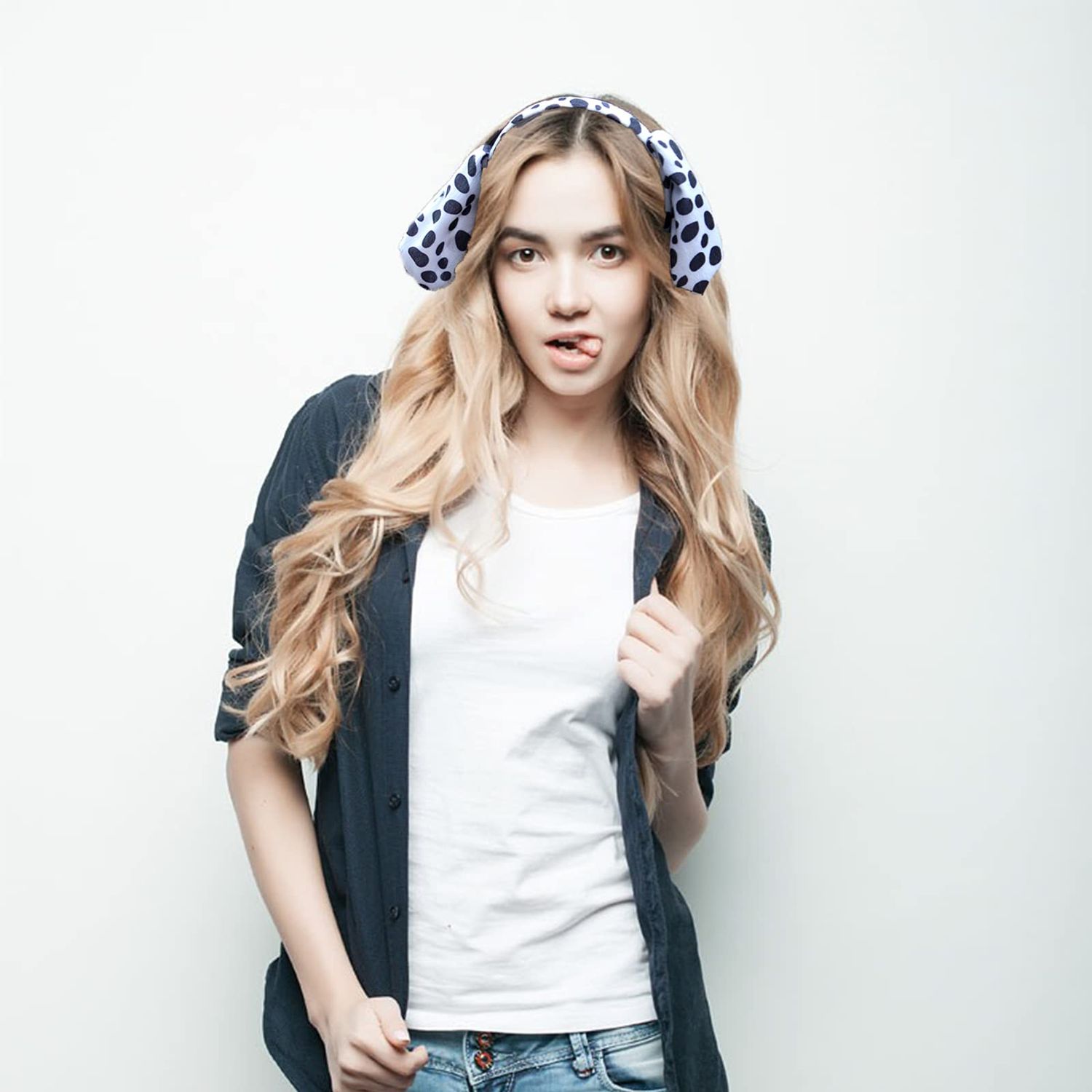Halloween Dalmatian Cow Headband Spotted Dog Ears Hair Bands Puppy Bow Tie Tail Headpiece Women Hairband Hair Hoops Party Decoration Cosplay Costume Cute Handmade Hair Accessories 2 Set Dalmatian