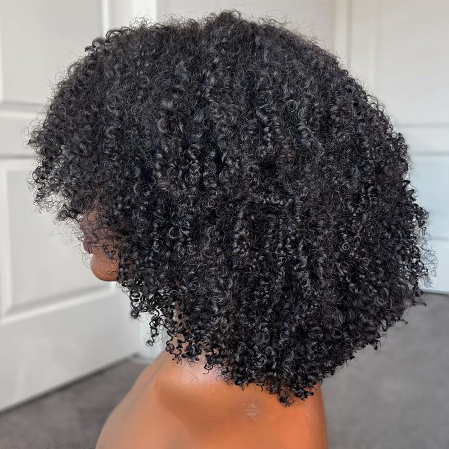 Young beauty Afro Kinky Curly Wig with bangs Glueless Scalp Top Full Machine Made Human Hair Wigs for Black Women 200Density Kinky Curly Brazilian Human Hair Wig 16inch Natural Color