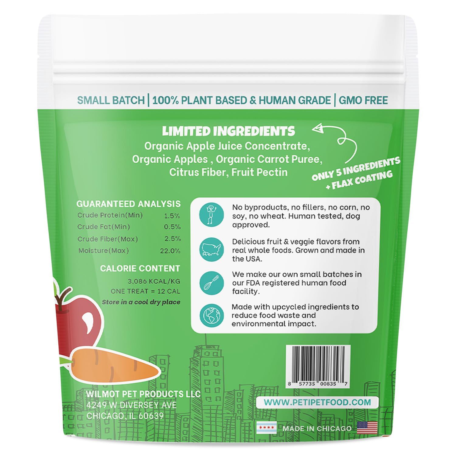 PETIPET Apples+Carrots Plant-Based Fruit Dog Treats - Carrot and Apple Soft & Chewy Treats - Healthy Vegetarian, Vegan Dog Treats with Organic Ingredients - Low-Protein, Hypoallergenic, Gluten-Free