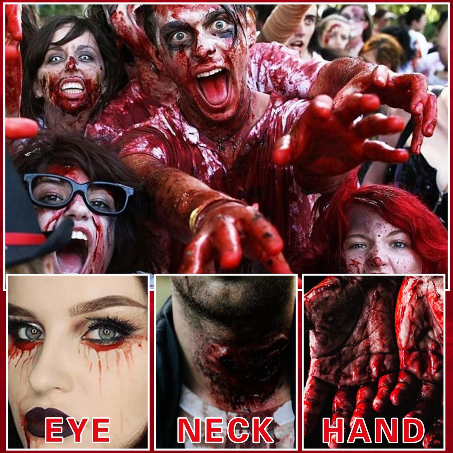 ZHISHUDL Fake Blood Spray 2.1oz(60 ml) Fake Blood Gel With Spong Washable Fake Blood Makeup for Clothes Face Body,Halloween Special Effects Clown Cosplay Vampire Zombie Makeup Kit