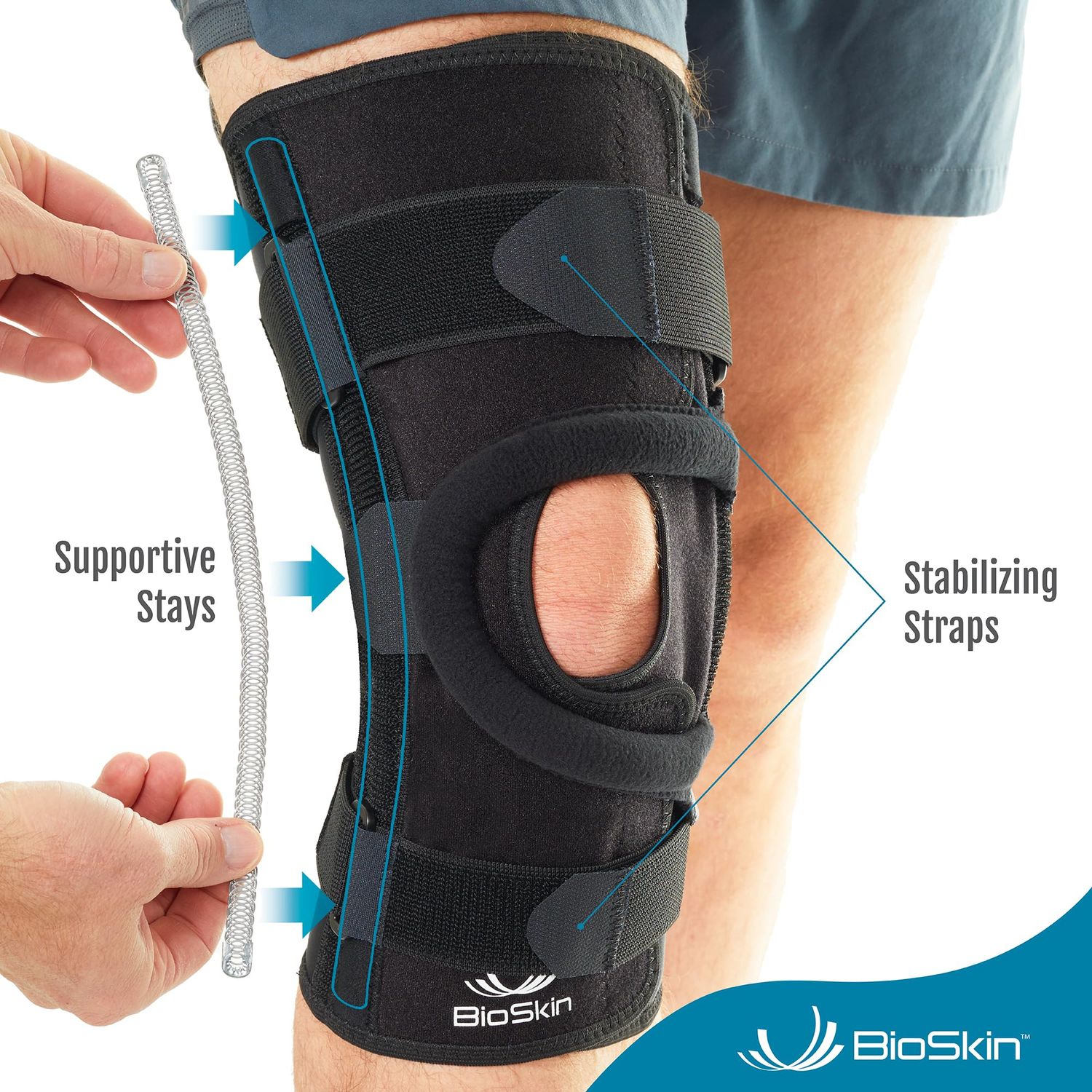BioSkin Wraparound Patella Stabilizer Knee Brace for Patellofemoral Pain, Patella Tracking Disorders, Dislocation, and Subluxation, Left or Right Kneecap Tracking (S)