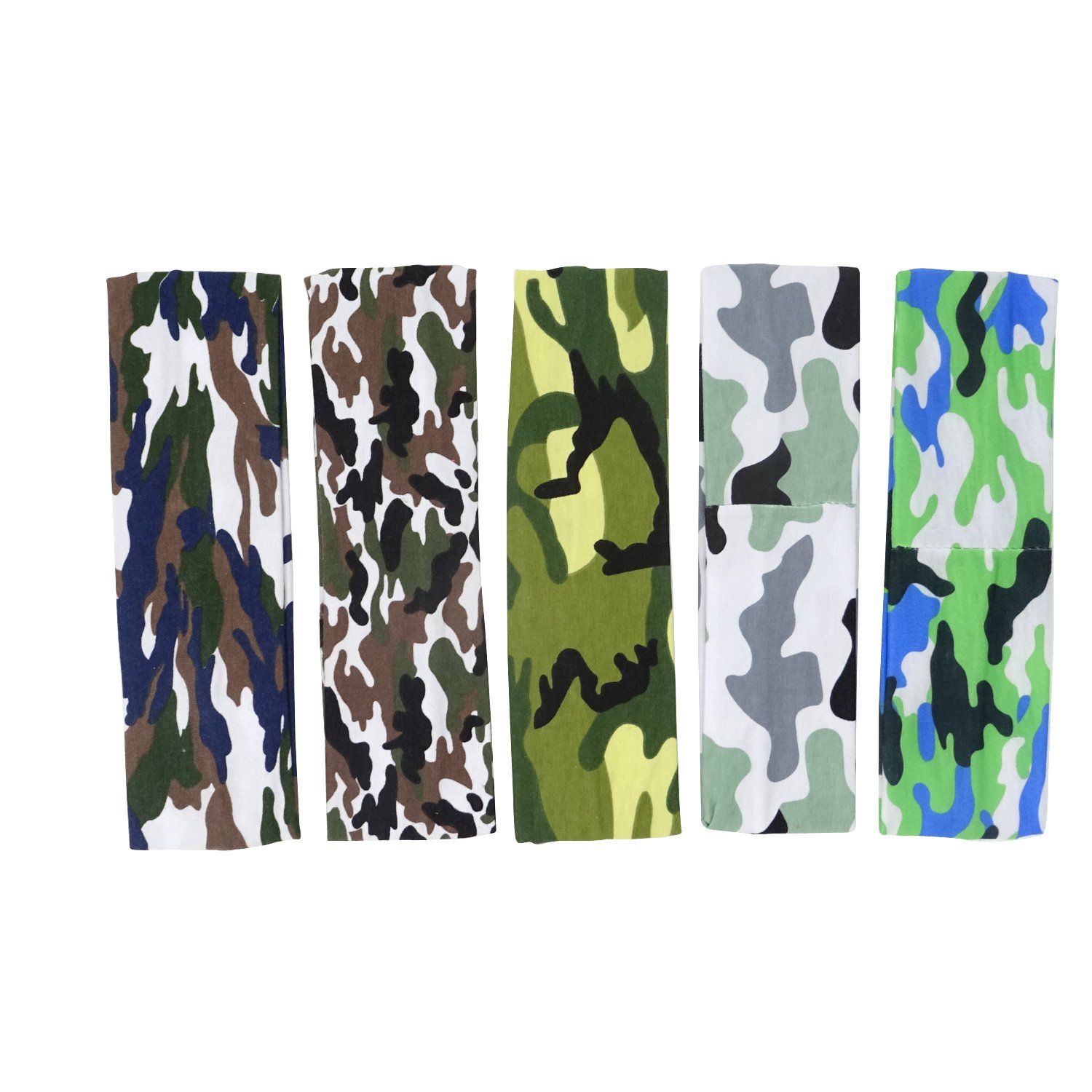 HONBAY Headband [Camo] - Outdoor Sports Magic Scarf, 5pcs Outdoor Headbands, Elastic Cotton Headbands, Bicycle Bandanas Head Wrap for Teens, Boys, Men and Women
