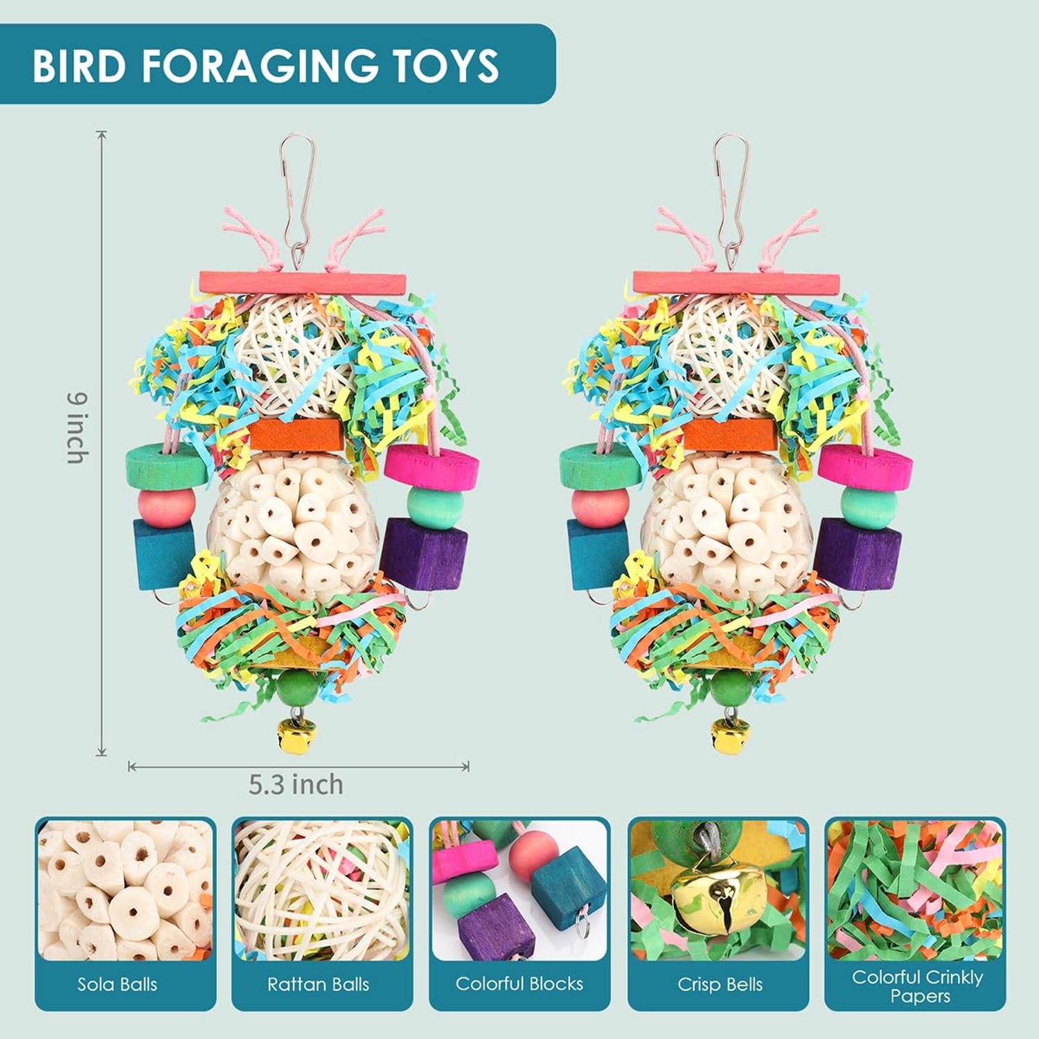 BBjinronjy Bird Toys Conure Toys Hanging Natural Soft Sola Ball Beak Chew Shred Forage Toys for Parrots,Cockatiel,Conure,Love Birds,Parakeets,Budgie and Other Small Birds (Girls)