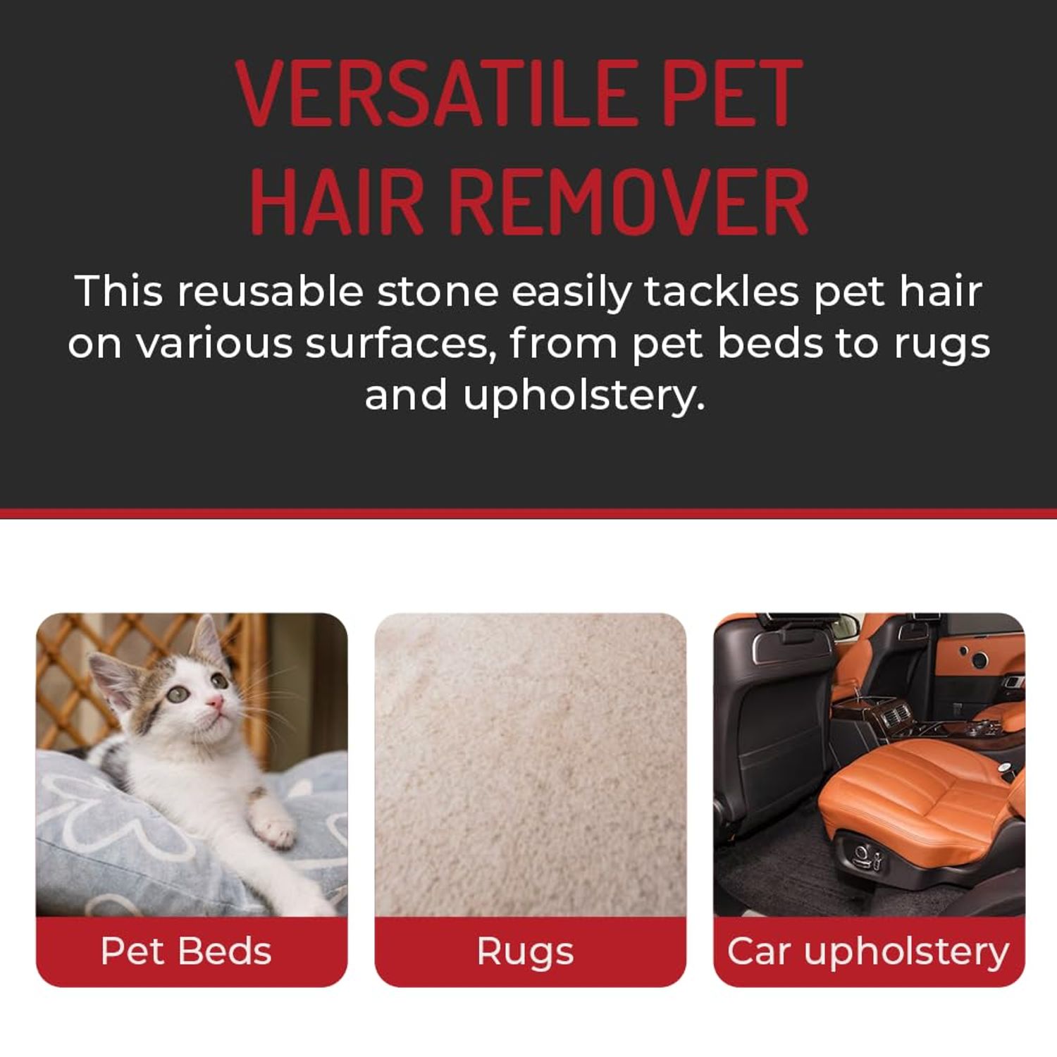 Discount Car Care Products Pet Hair Remover Rock Removes Dog Hair or Cat Hair Quick, Easy & Efficient from Carpet & Upholstery (3 Pack)