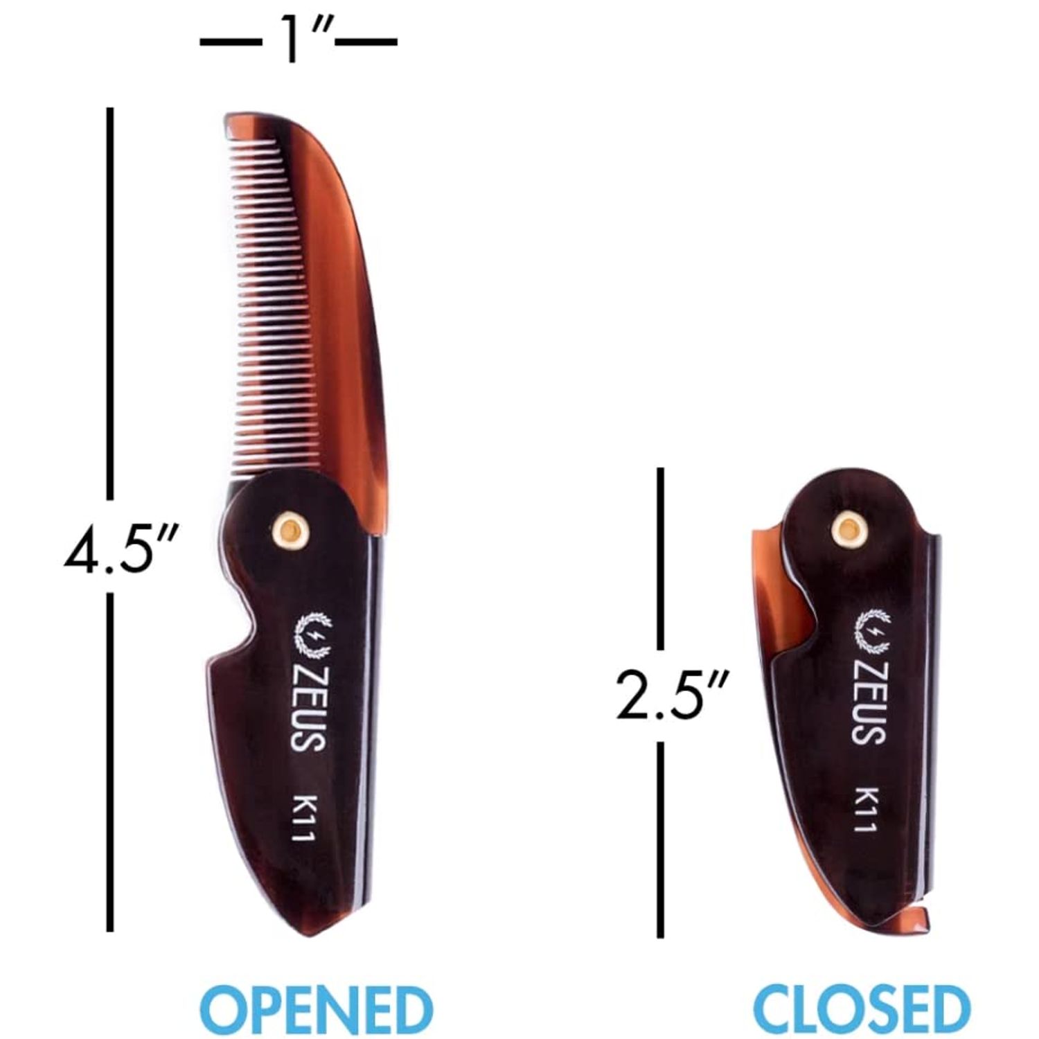 ZEUS Folding Mustache Comb, Handmade Saw-Cut Best Moustache Pocket Comb - (Traditional) - K11