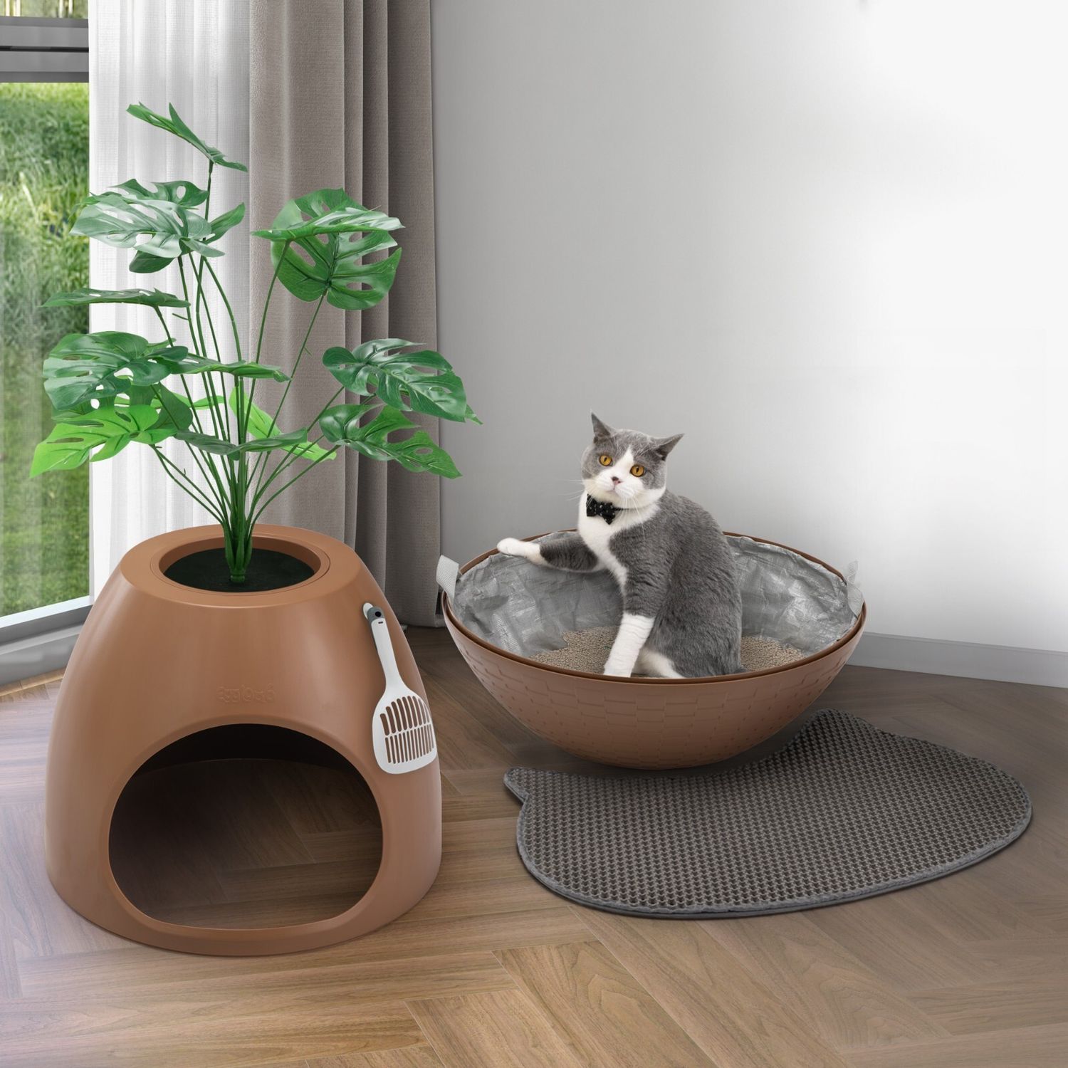 Hidden Cat Litter Box with Artificial Plant Enclosure DIY Litter Box Furniture