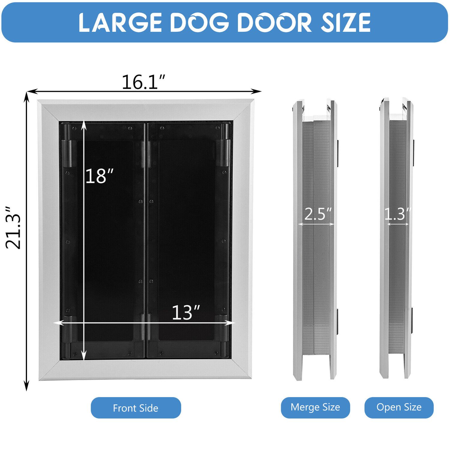 Extra Large Dog Door Aluminum Pet Door Double Panels Automatic Close 16''x21''