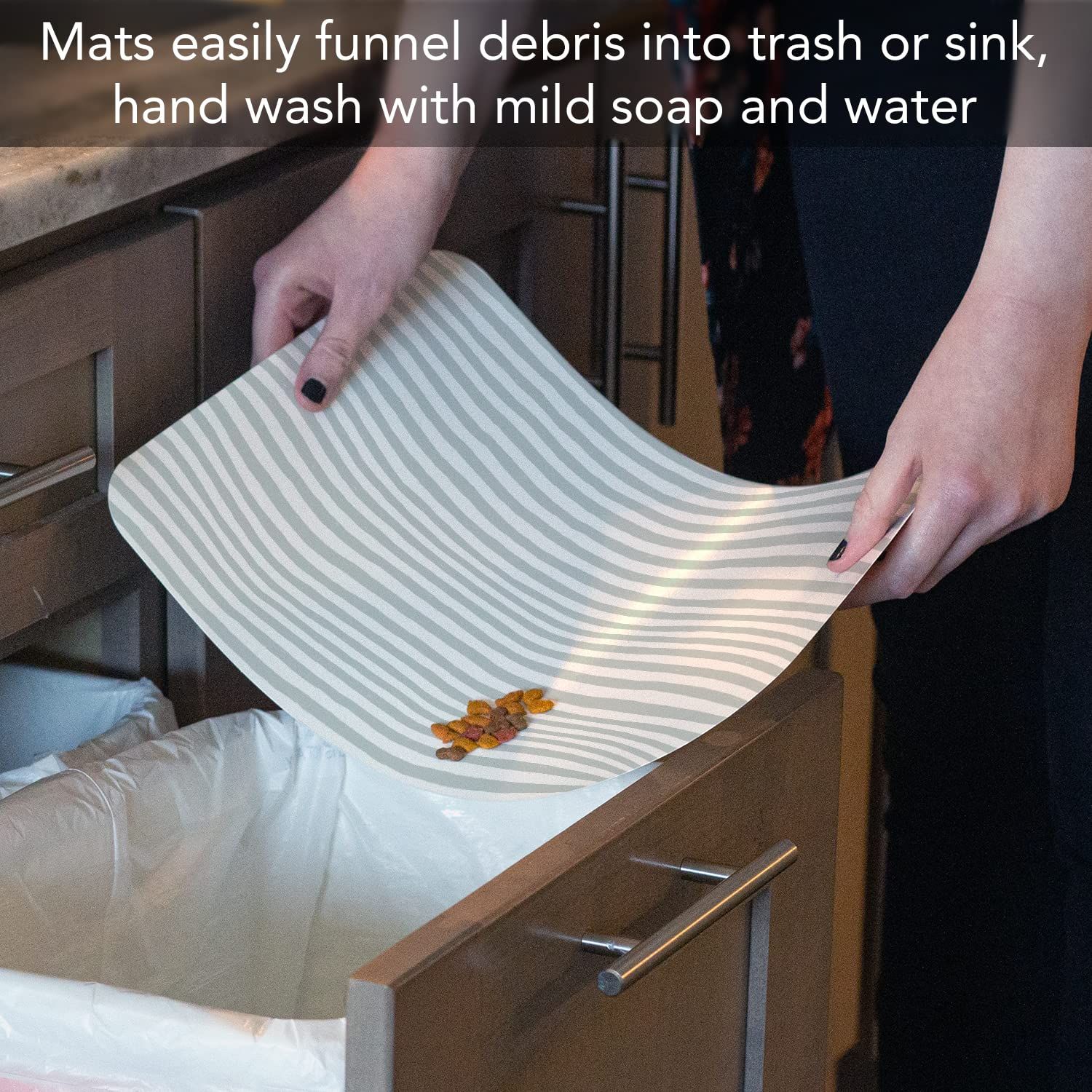 CounterArt Striped Easy Care Waterproof Pet Placemat 17.13” x 11.25” Made in The USA of BPA Free Plastic, Safe for Pets, Protects Floors from Cat & Dog Bowls