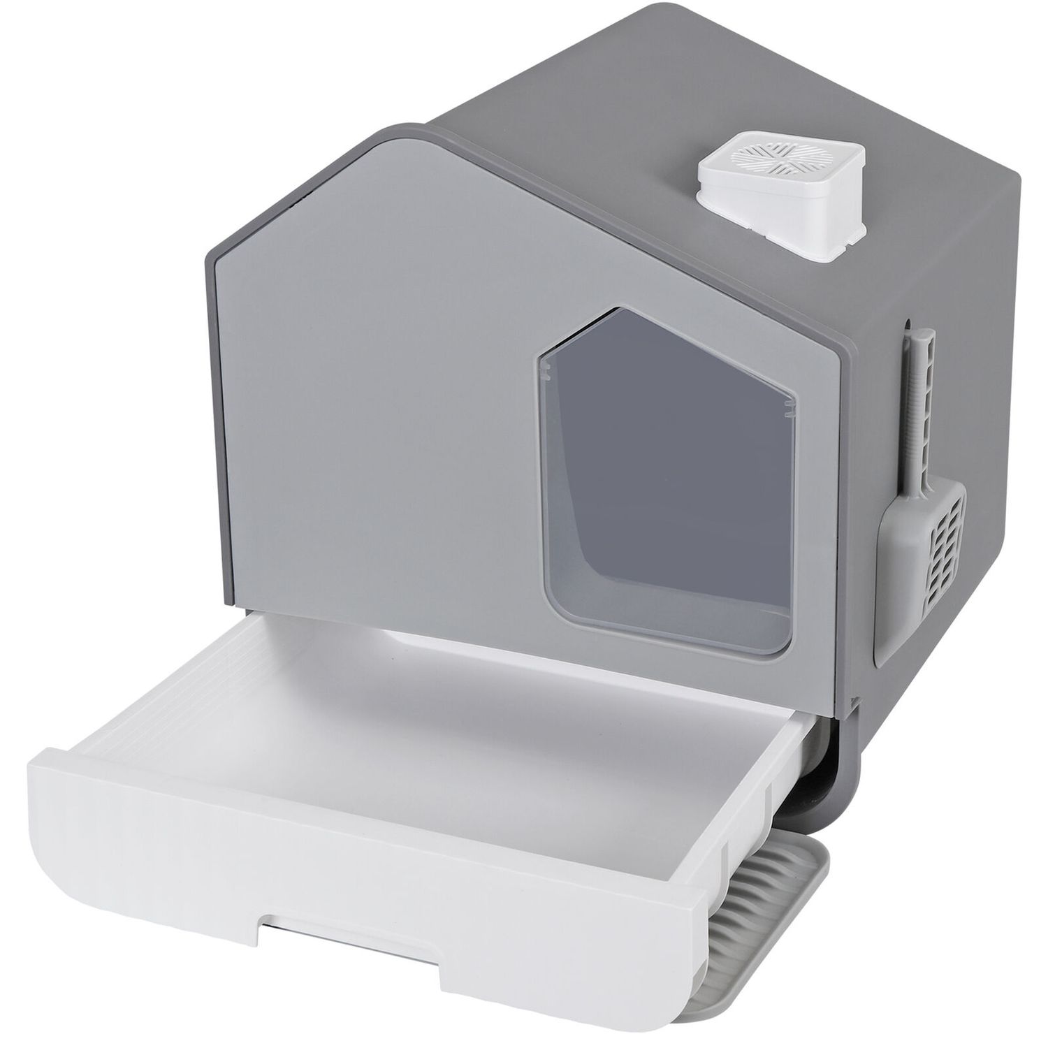 Large Enclosed Cat Litter Box with Scoop Anti-Splash Closed Litter Boxes Gray