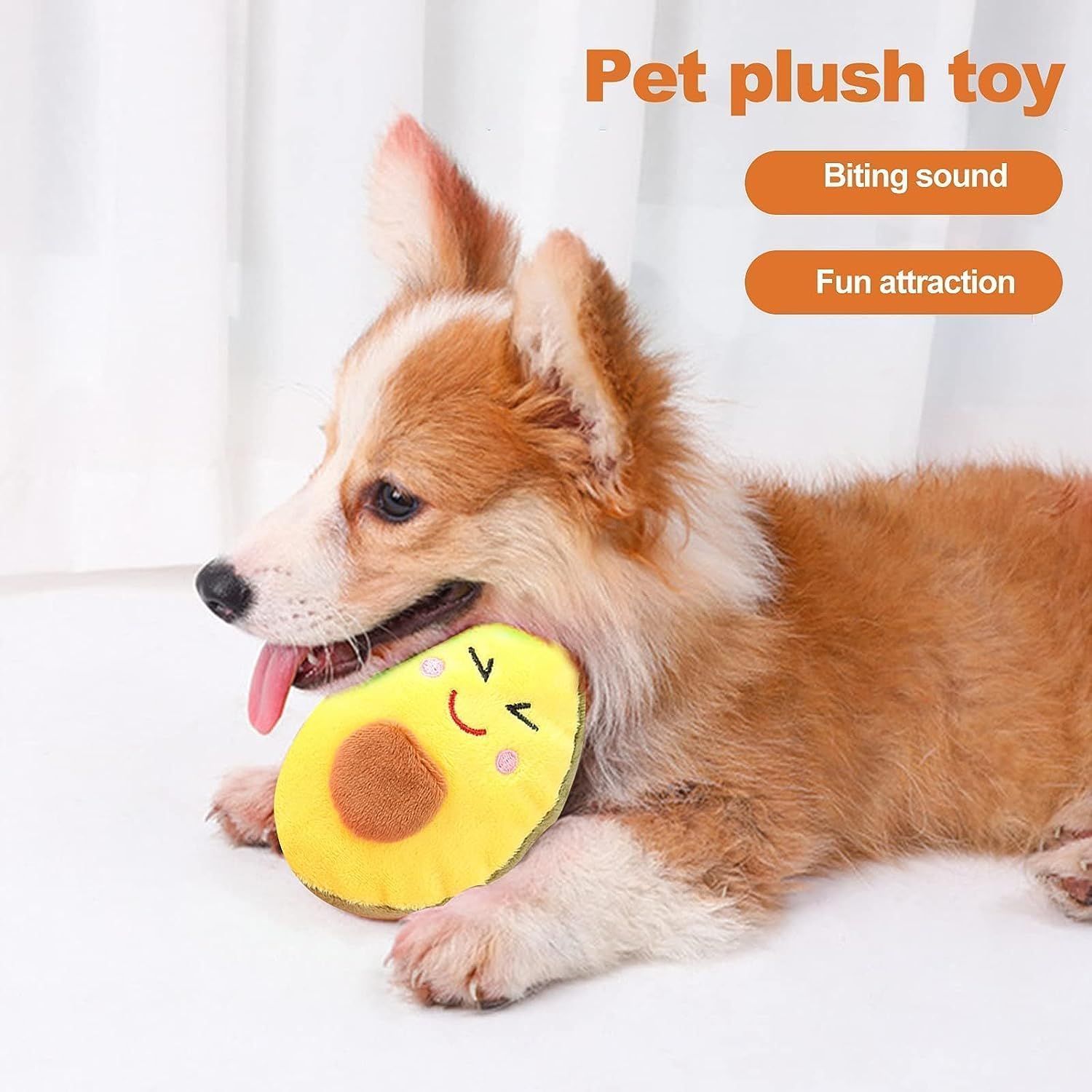 Yellow Dog Chew Toy, Avocado Squeaky Dog Toys, Tough and Chew Resistant, Creative Pet Toy,Soft Plush Avocado Shape Tooth Cleaning Dog Chew Toys for Puppy, Small, Middle, Big Dogs，Dogs Toys,Squeak Toys