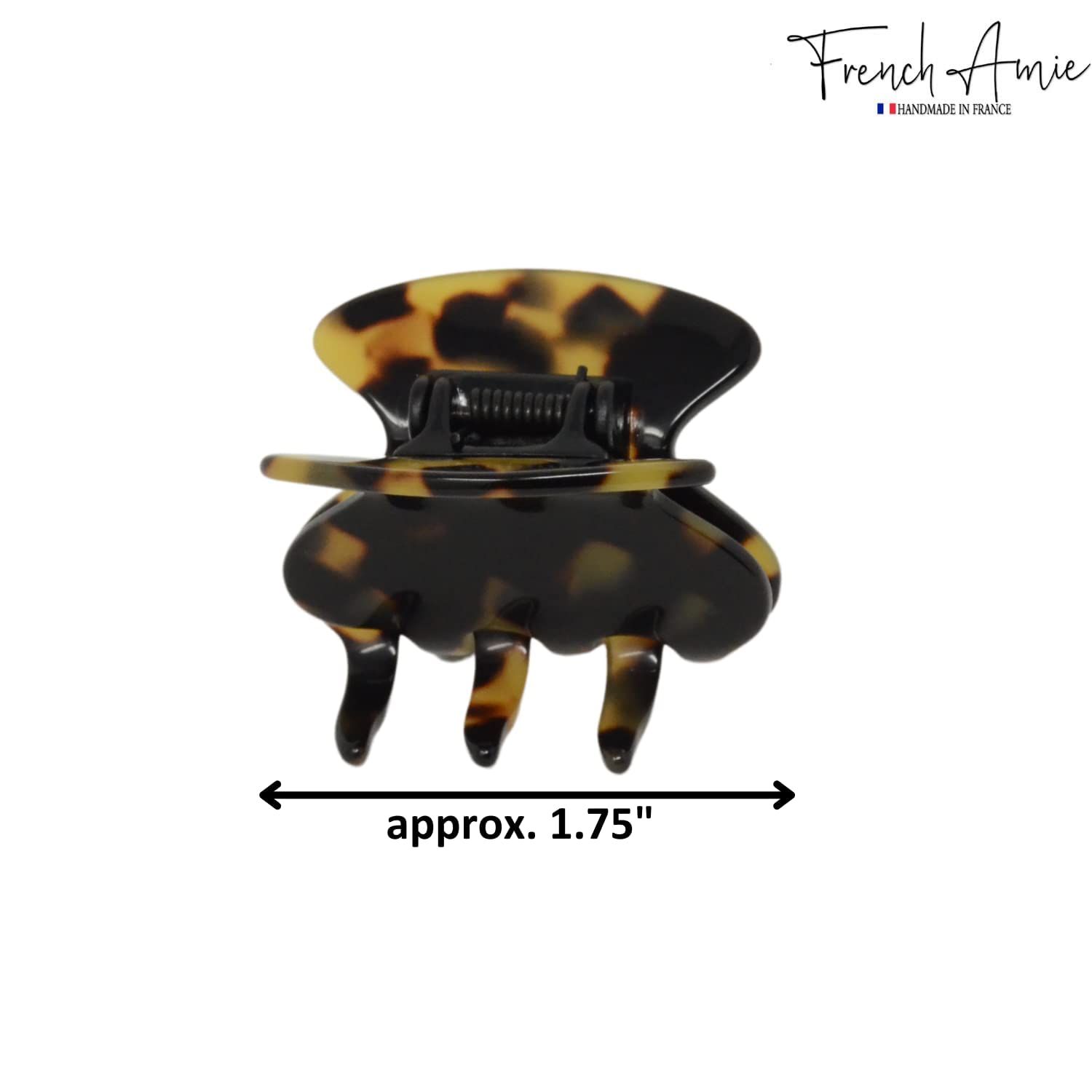 French Amie Flat Oval Yellow Tokyo Small 1 3/4” Handmade Celluloid Interlocking Hair Claw Clip for Women and Girls