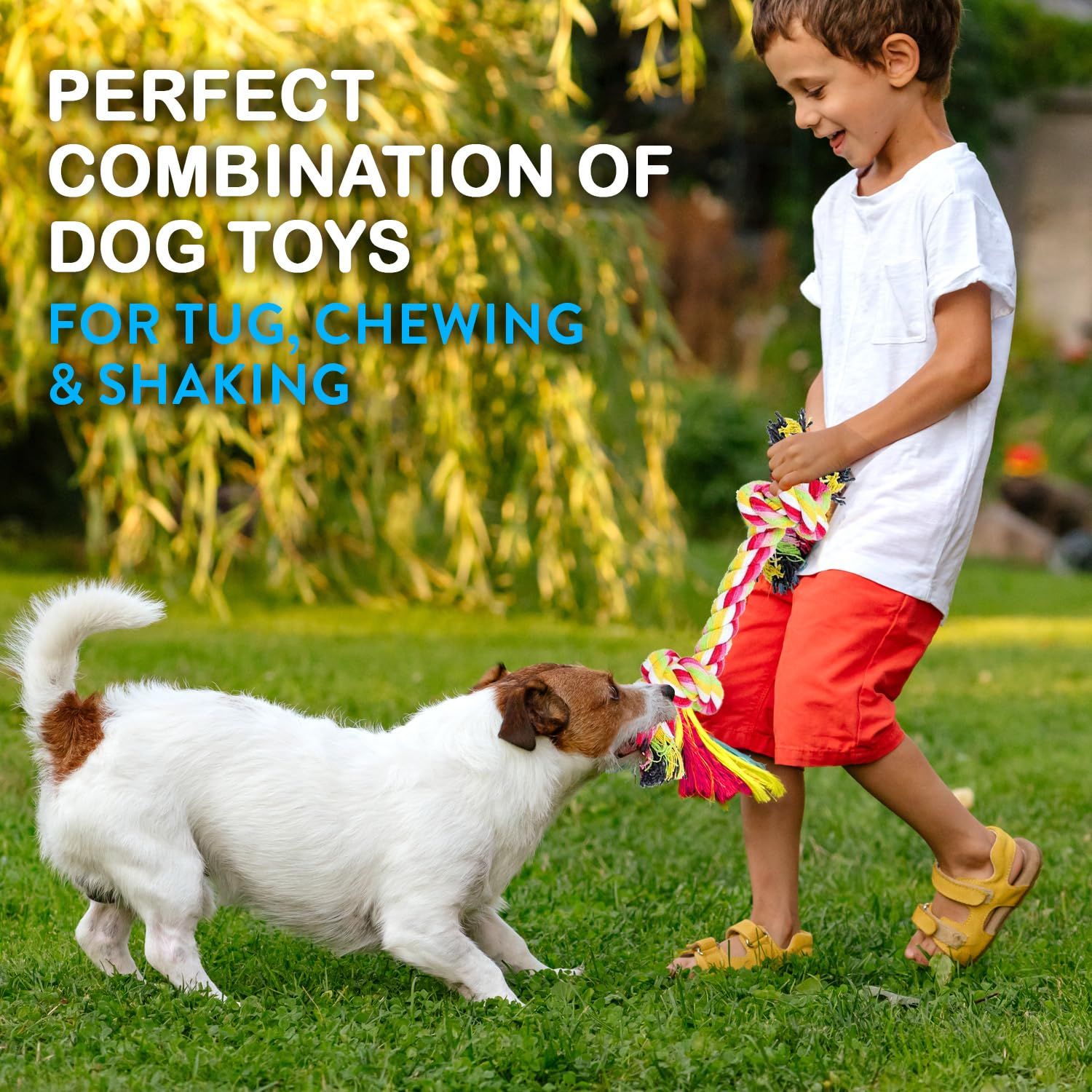 Pacific Pups Products Dog Rope Toys - Dog Rope Dog Toys for Aggressive Chewers, 11 Heavy Duty Dog Ropes for Aggressive Chewers, Cotton Rope Dog Toys Pack, Benefits Non-Profit Dog Rescue Dog Tug Ropes